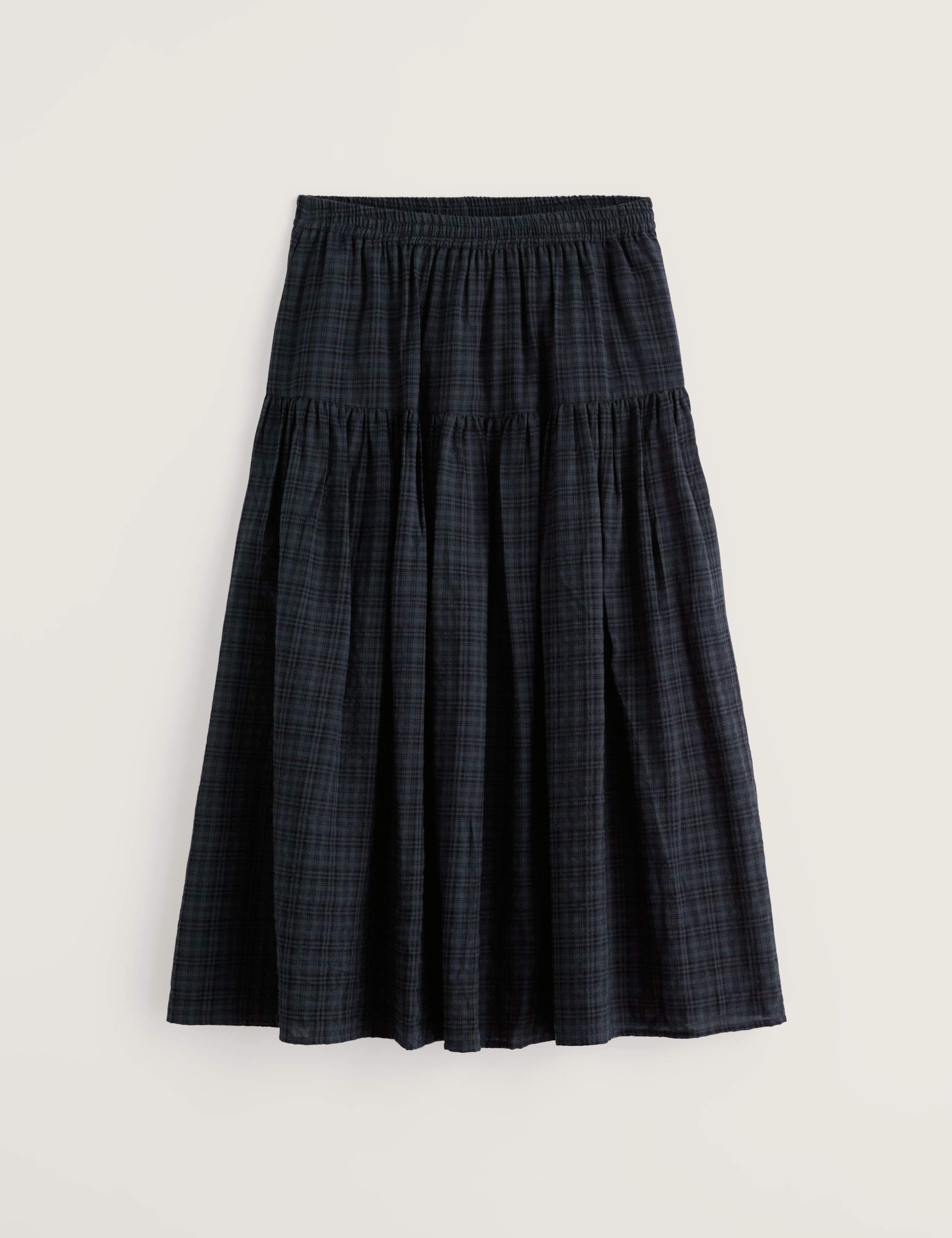 Cotton Rich Checked Midi A-Line Tiered Skirt 2 of 5