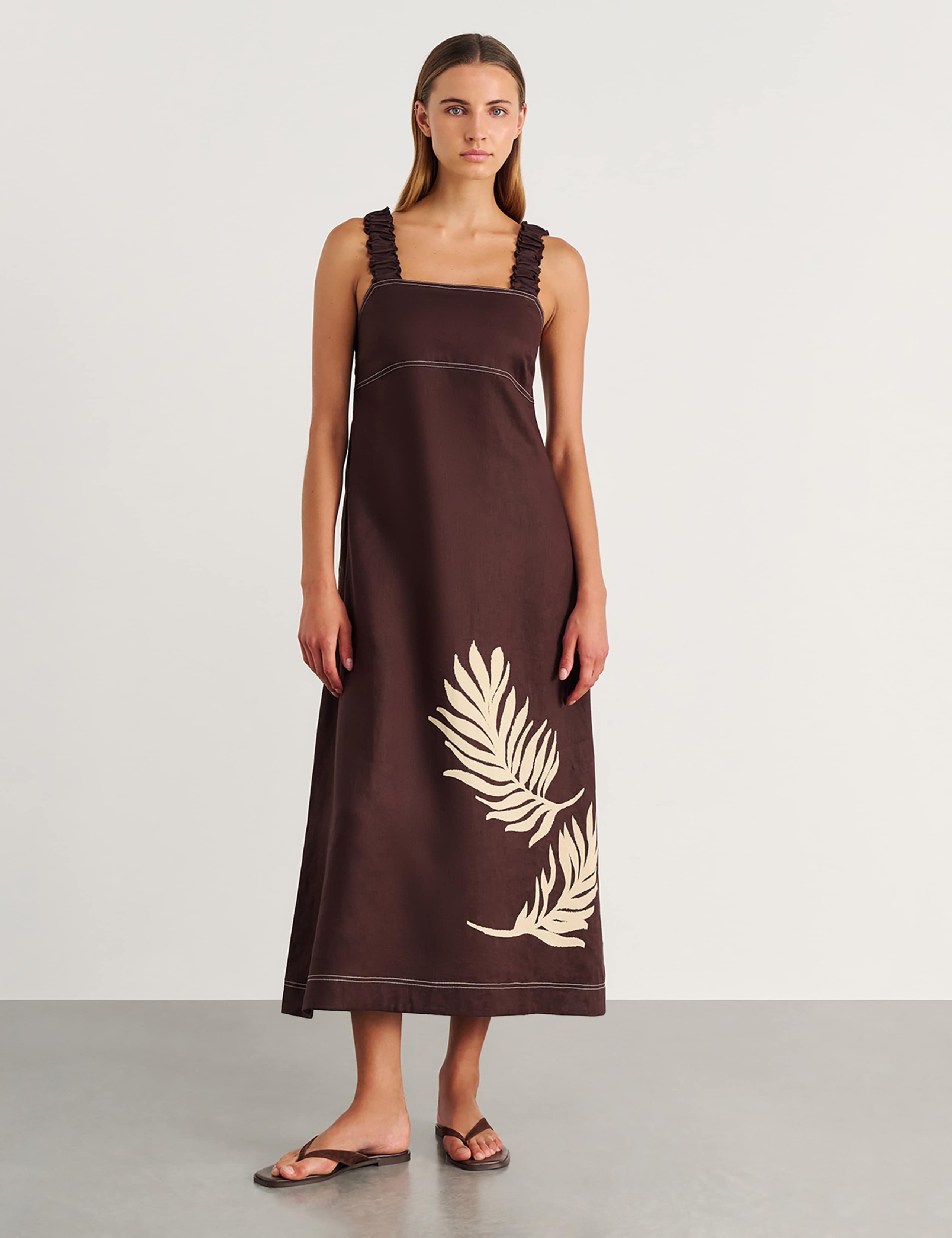 Pure Linen Square Neck Midaxi Column Dress 1 of 6