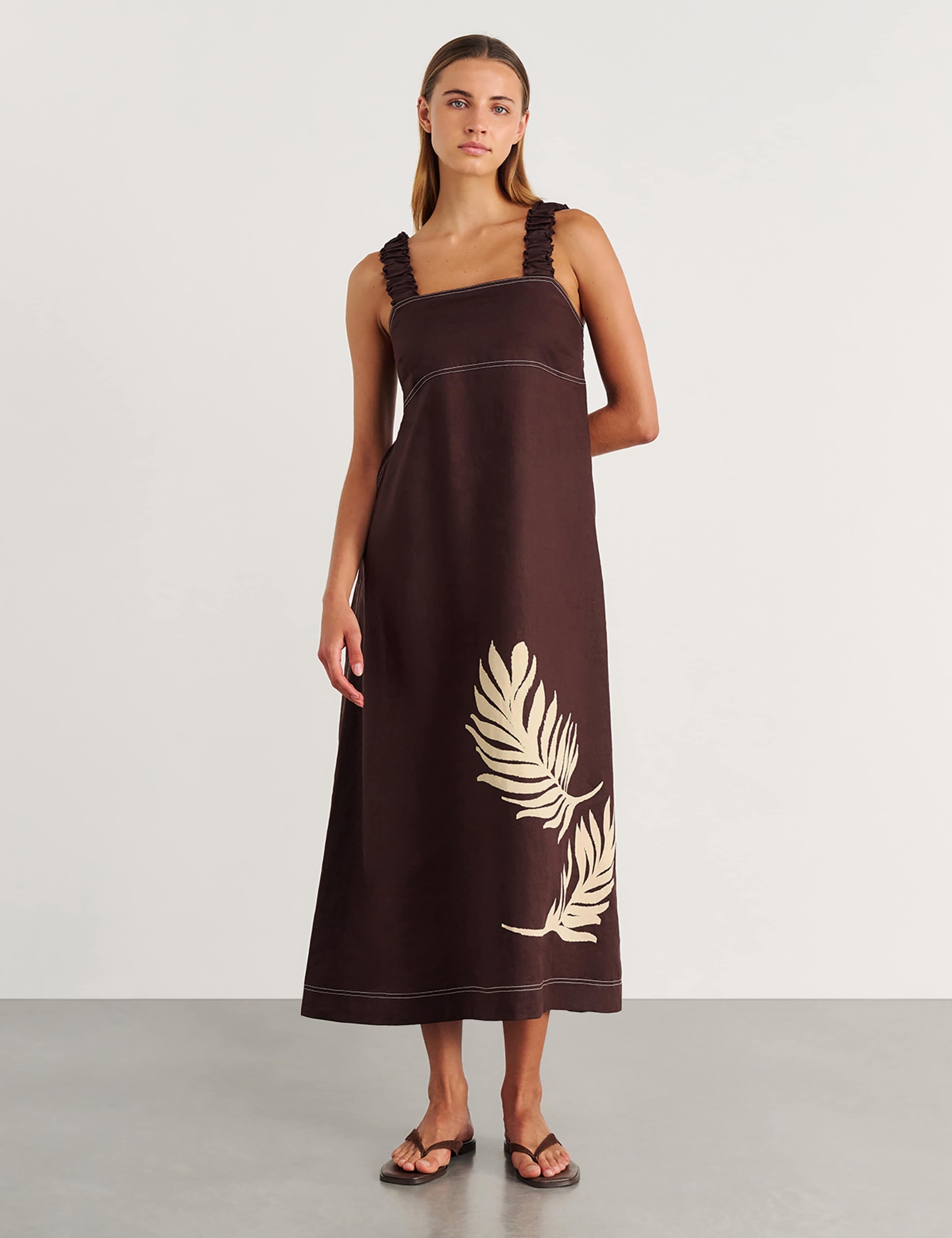 Pure Linen Square Neck Midaxi Column Dress 2 of 6