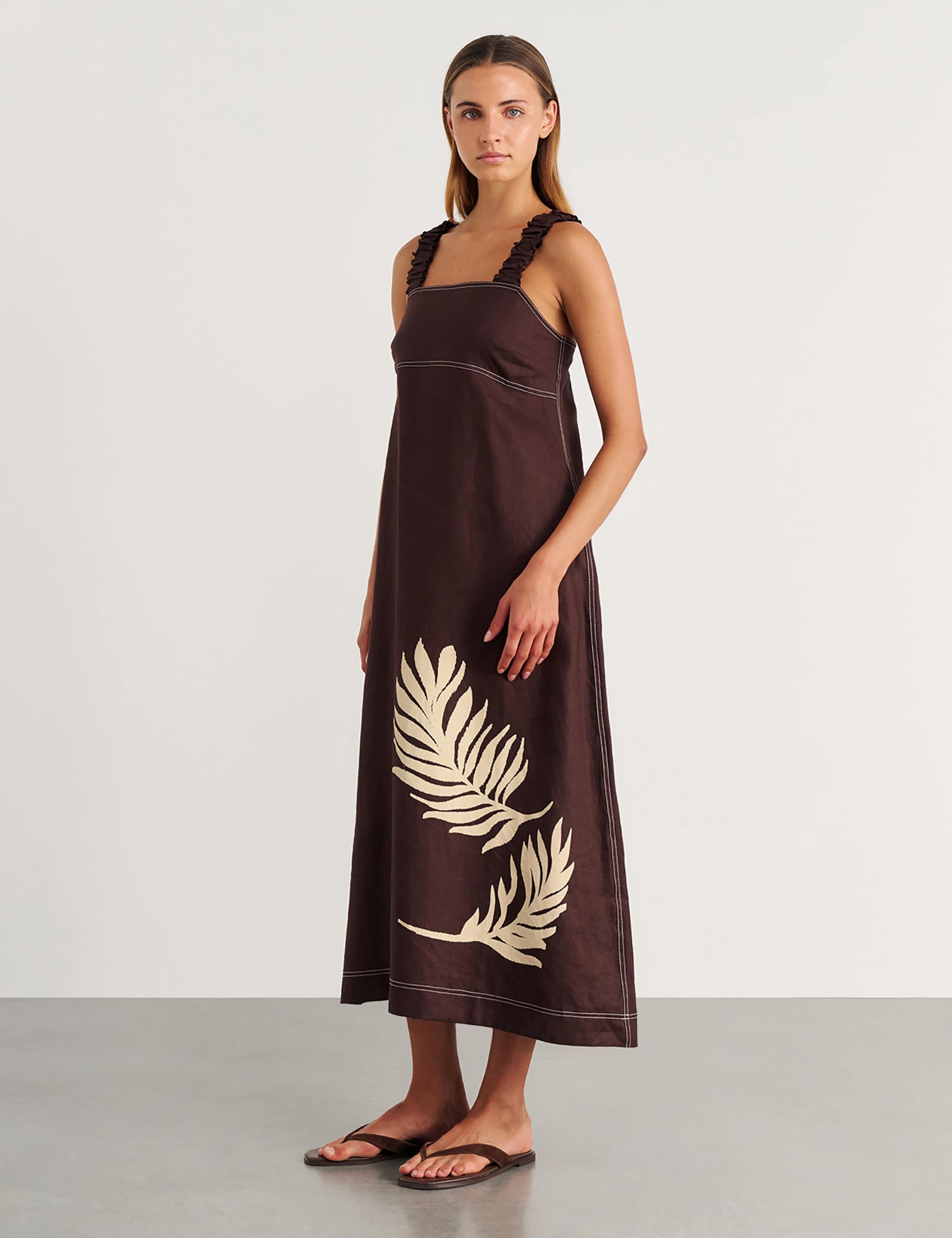 Pure Linen Square Neck Midaxi Column Dress 3 of 6