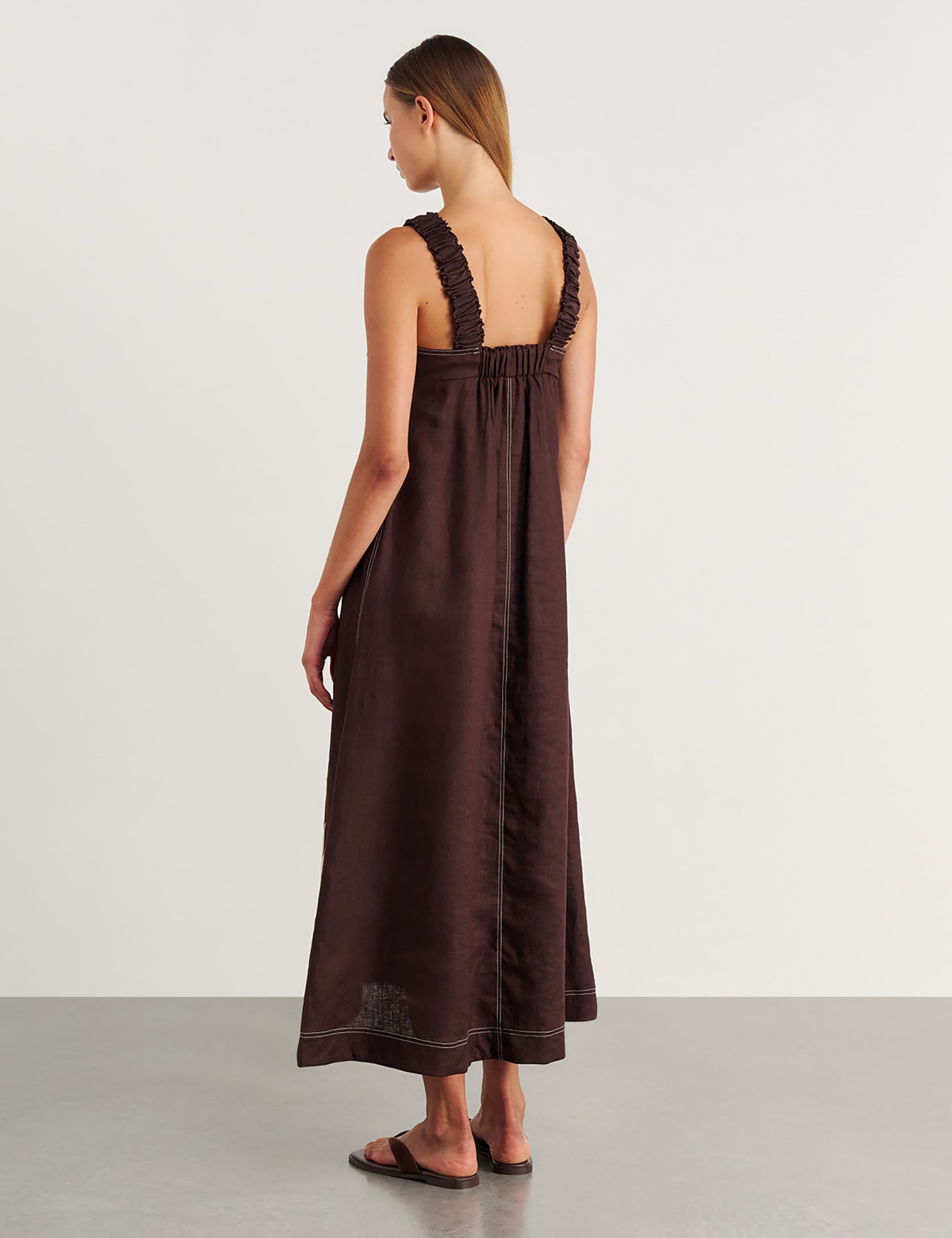 Pure Linen Square Neck Midaxi Column Dress 4 of 6