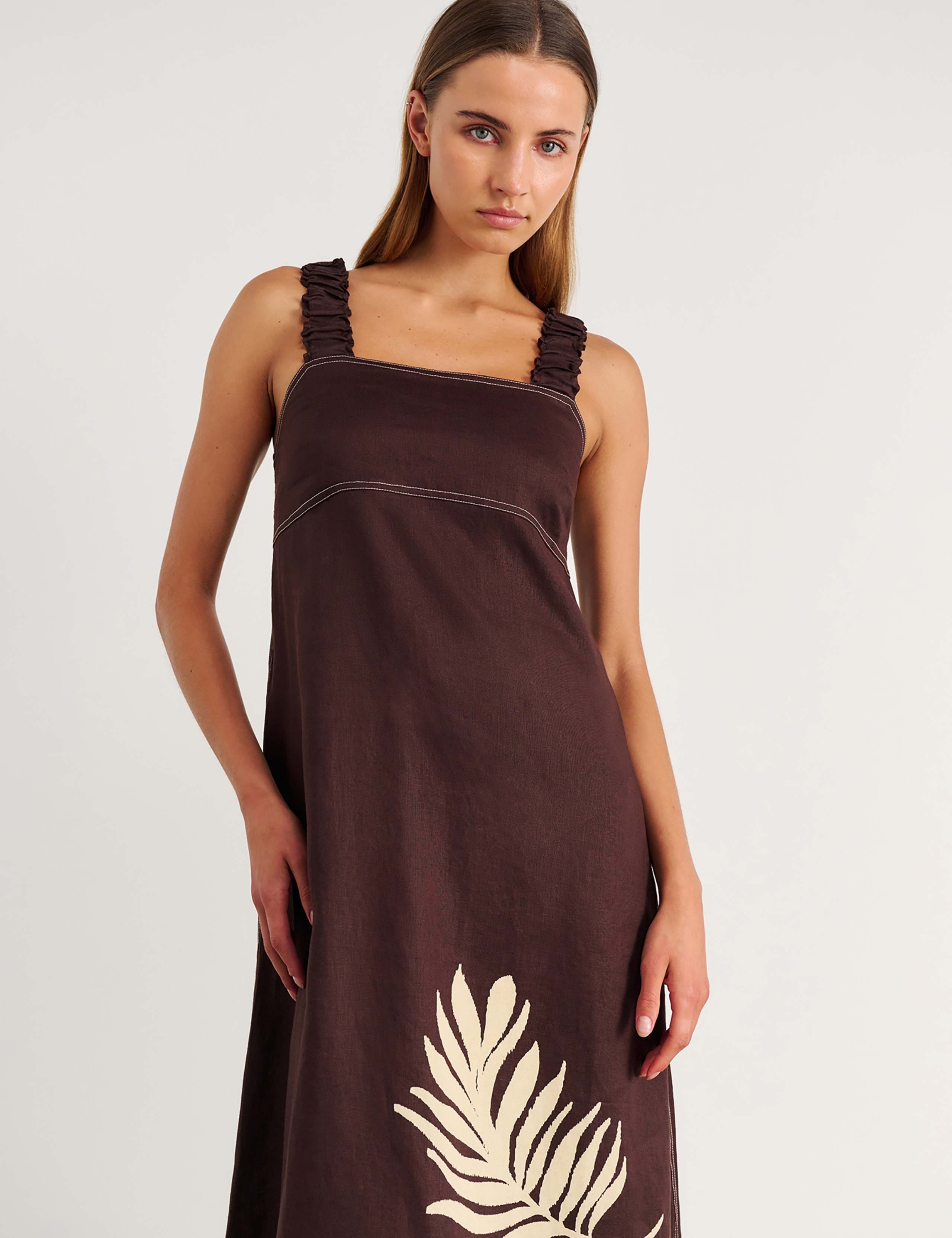 Pure Linen Square Neck Midaxi Column Dress 5 of 6