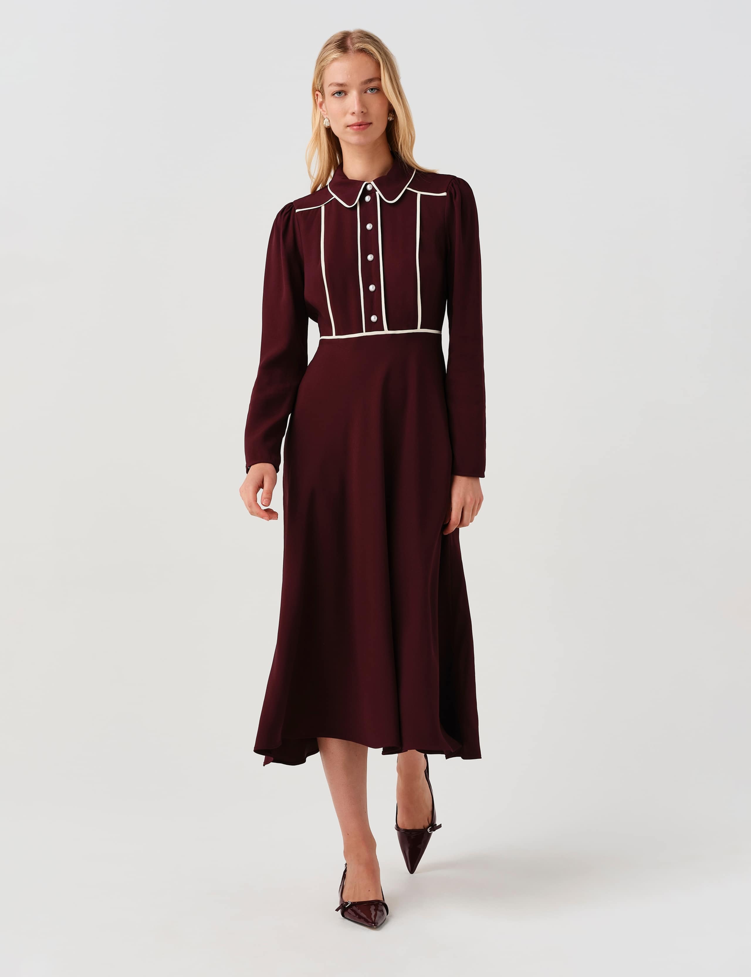 Satin Midi Waisted Dress 1 of 11