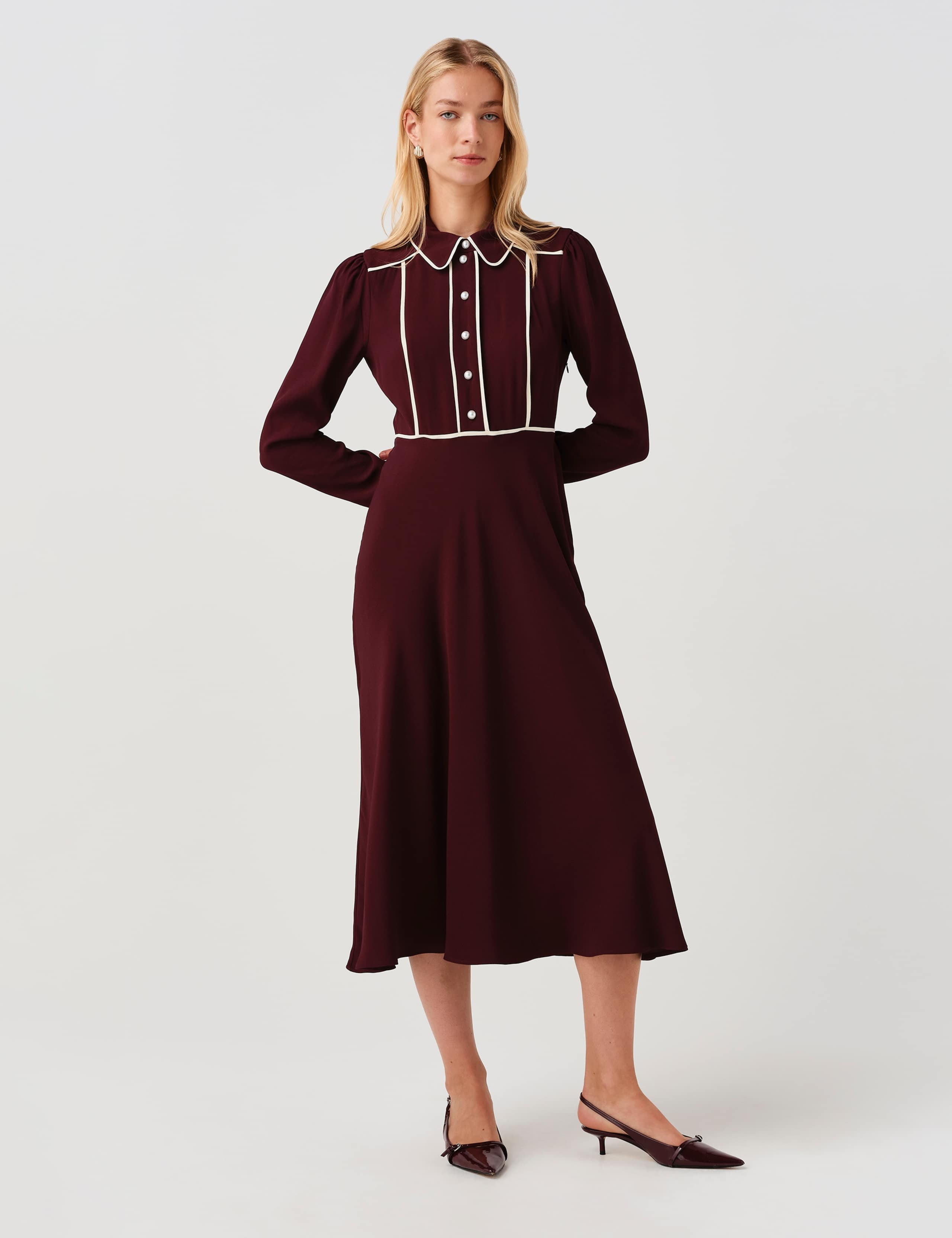 Satin Midi Waisted Dress 3 of 11