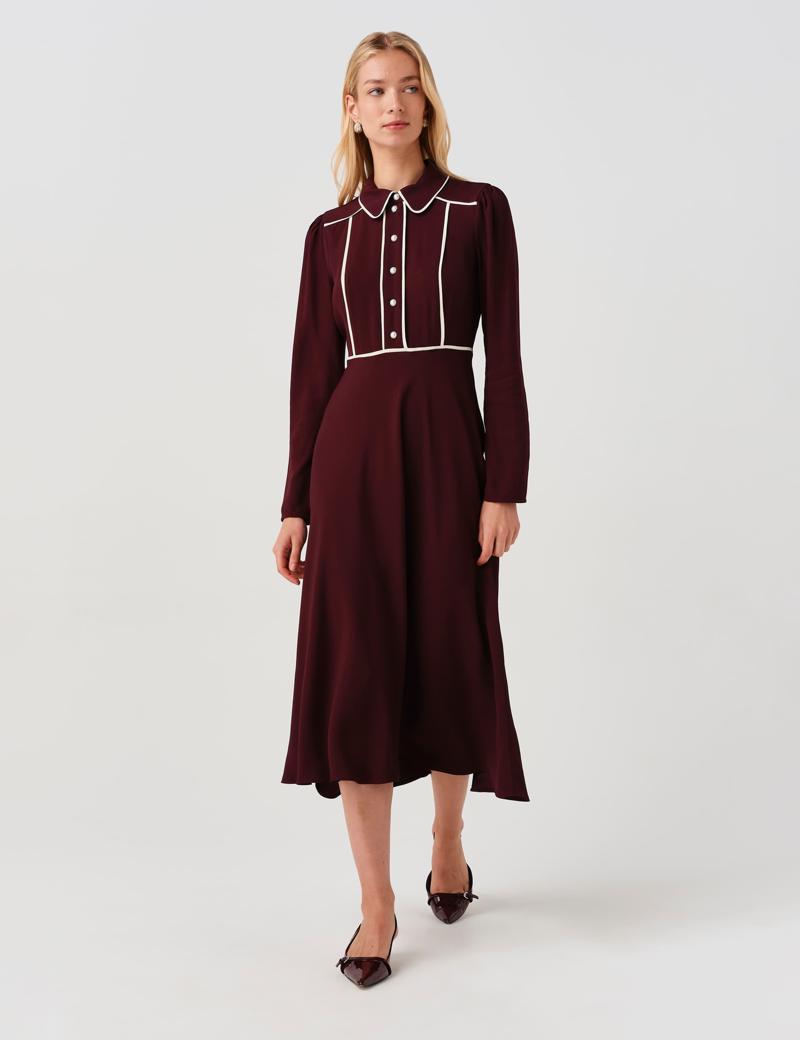 Satin Midi Waisted Dress 6 of 11