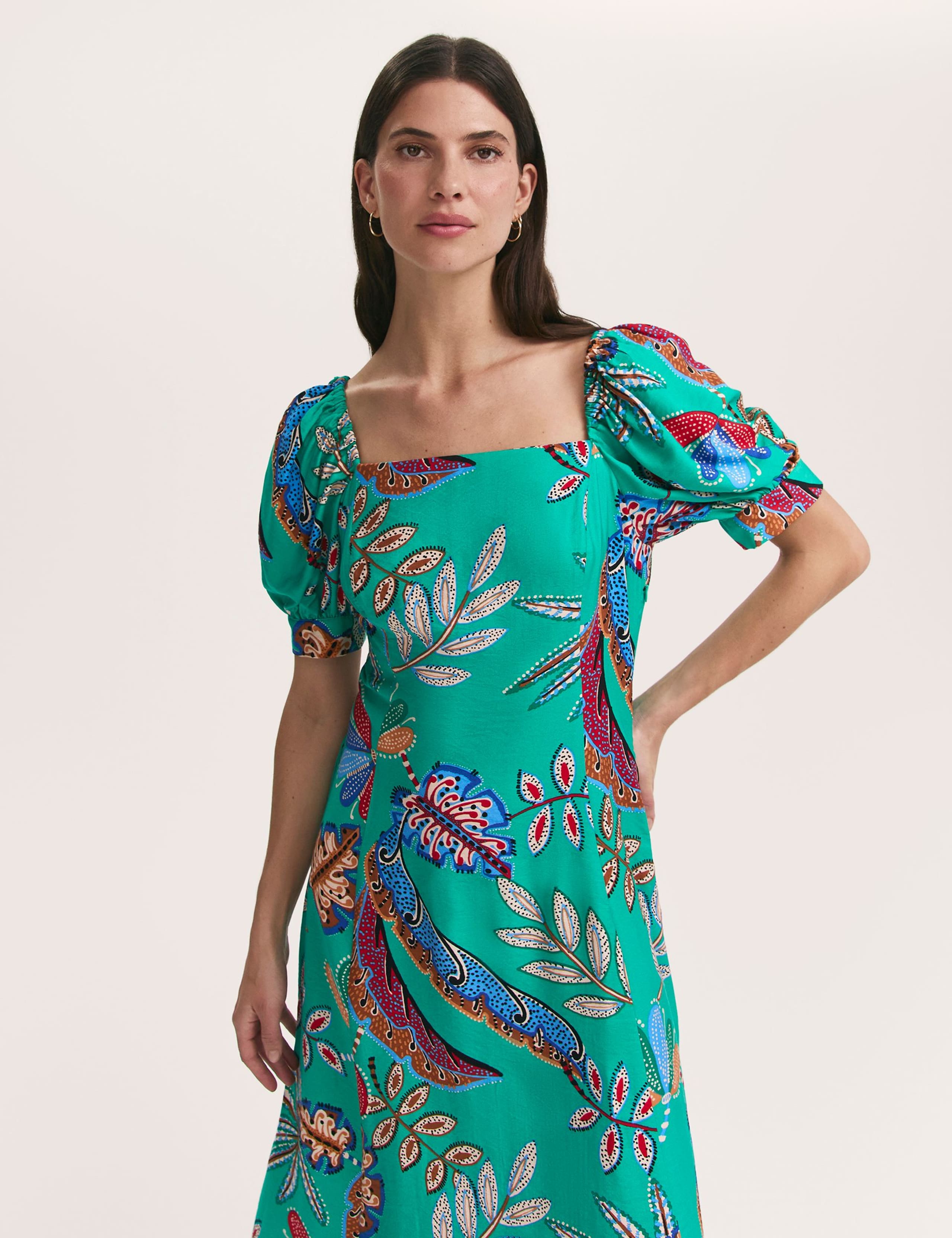 Printed Square Neck Midi Smock Dress 2 of 4