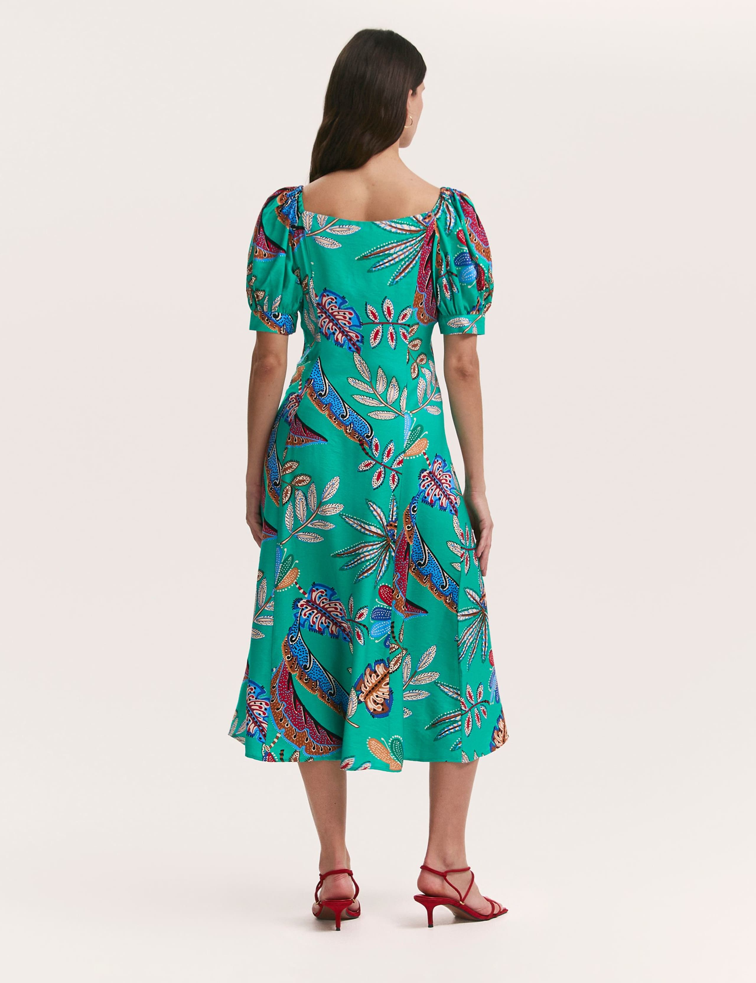 Printed Square Neck Midi Smock Dress 3 of 4