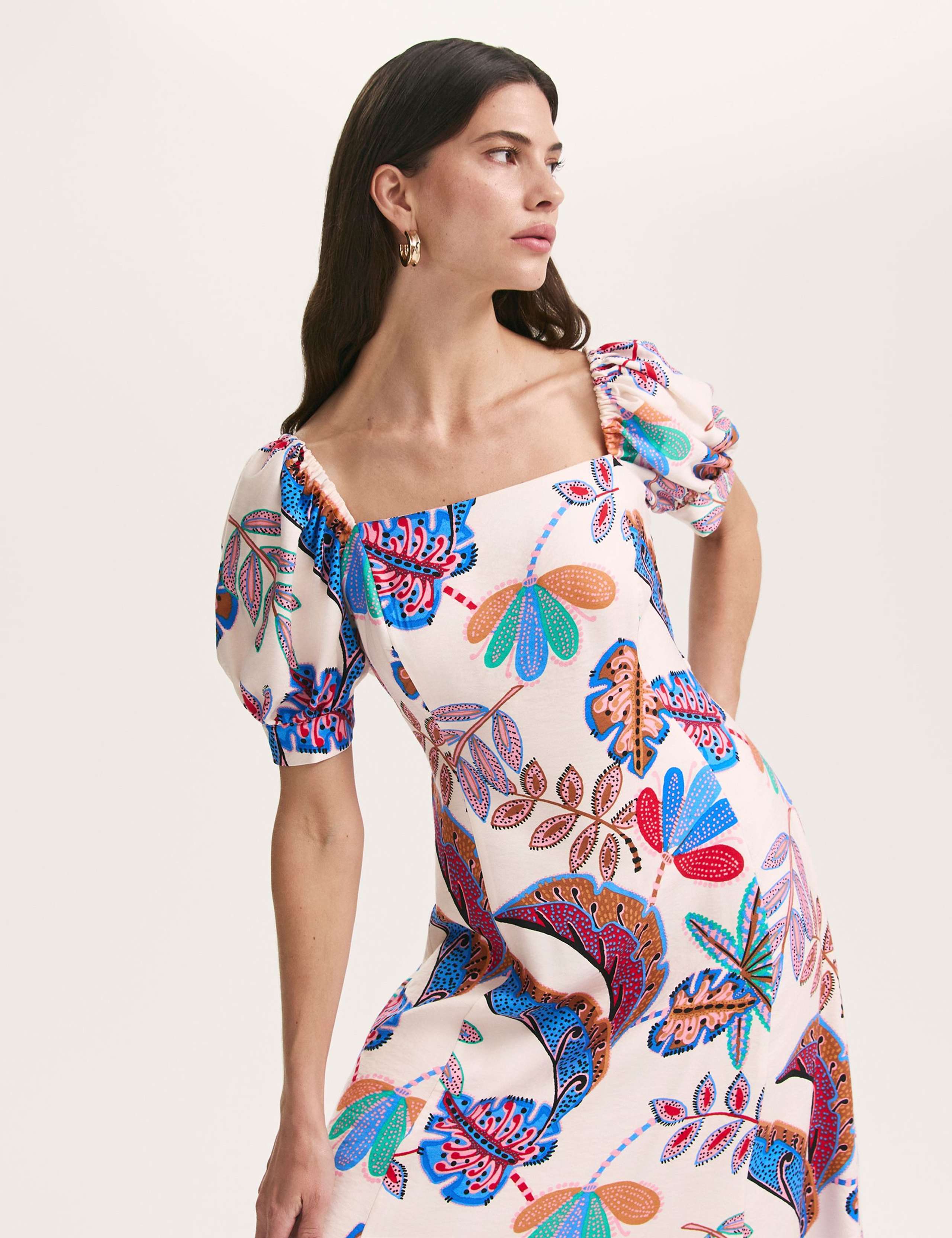 Printed Square Neck Midi Smock Dress 2 of 4