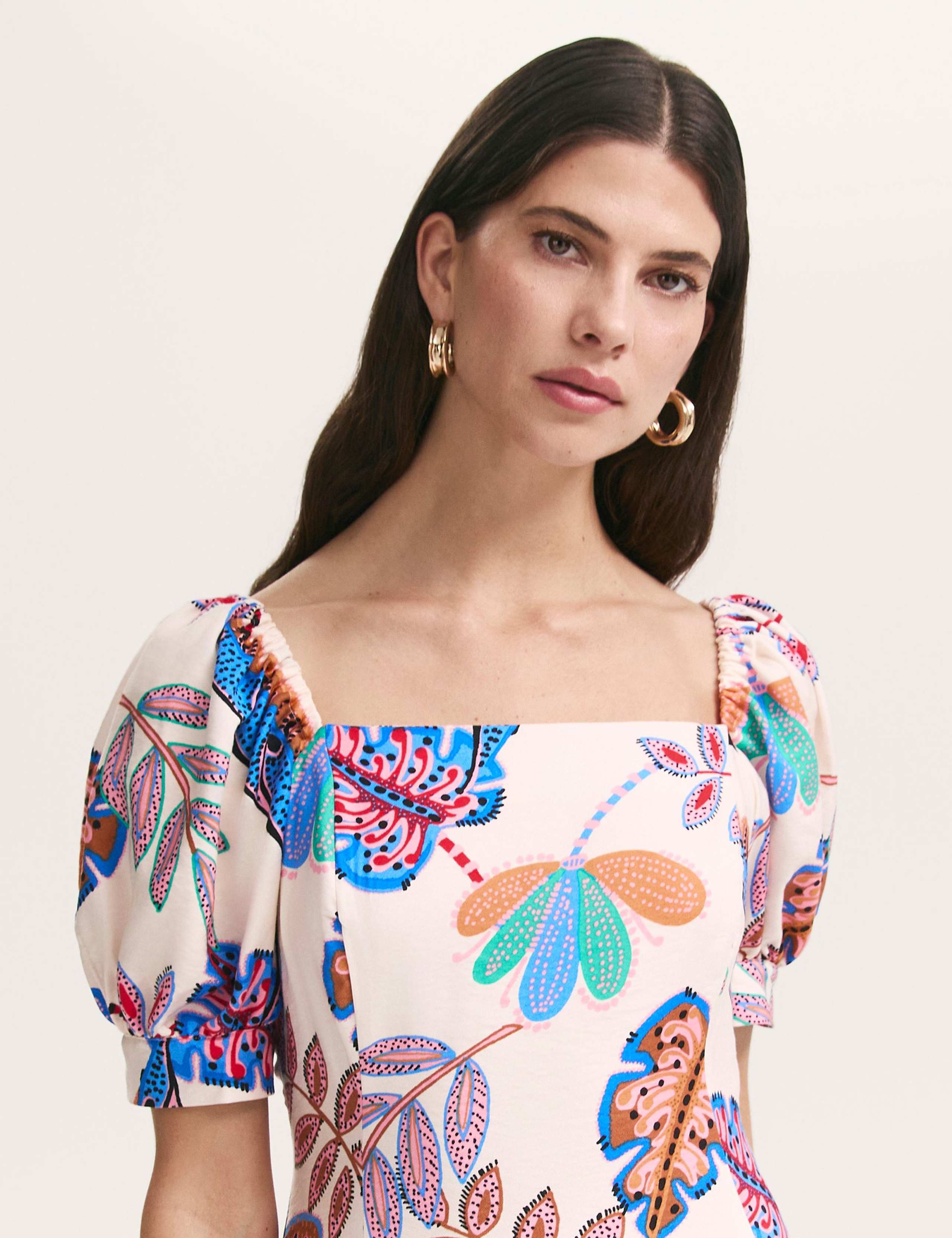 Printed Square Neck Midi Smock Dress 4 of 4