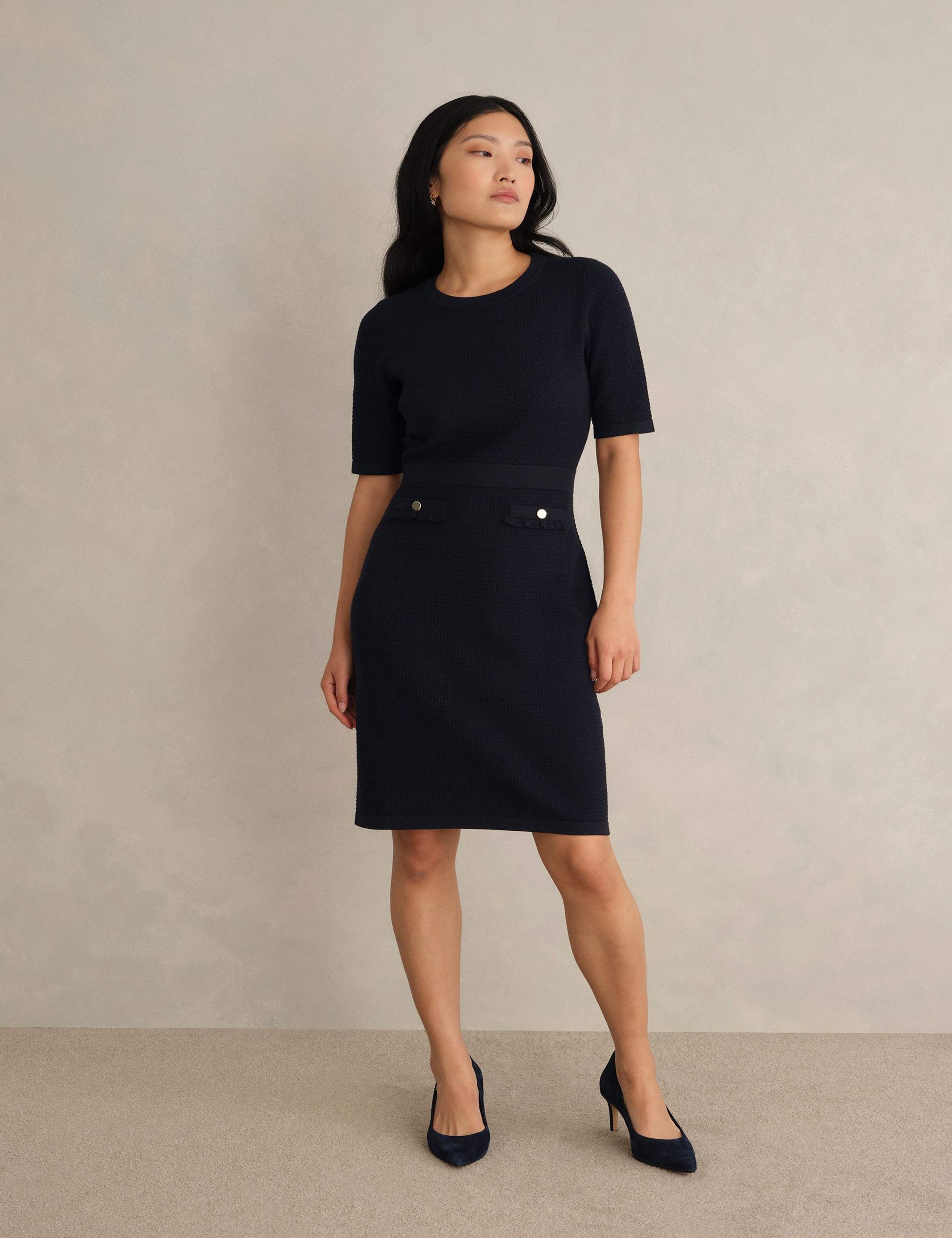 Knitted Textured Knee Length Shift Dress 3 of 5