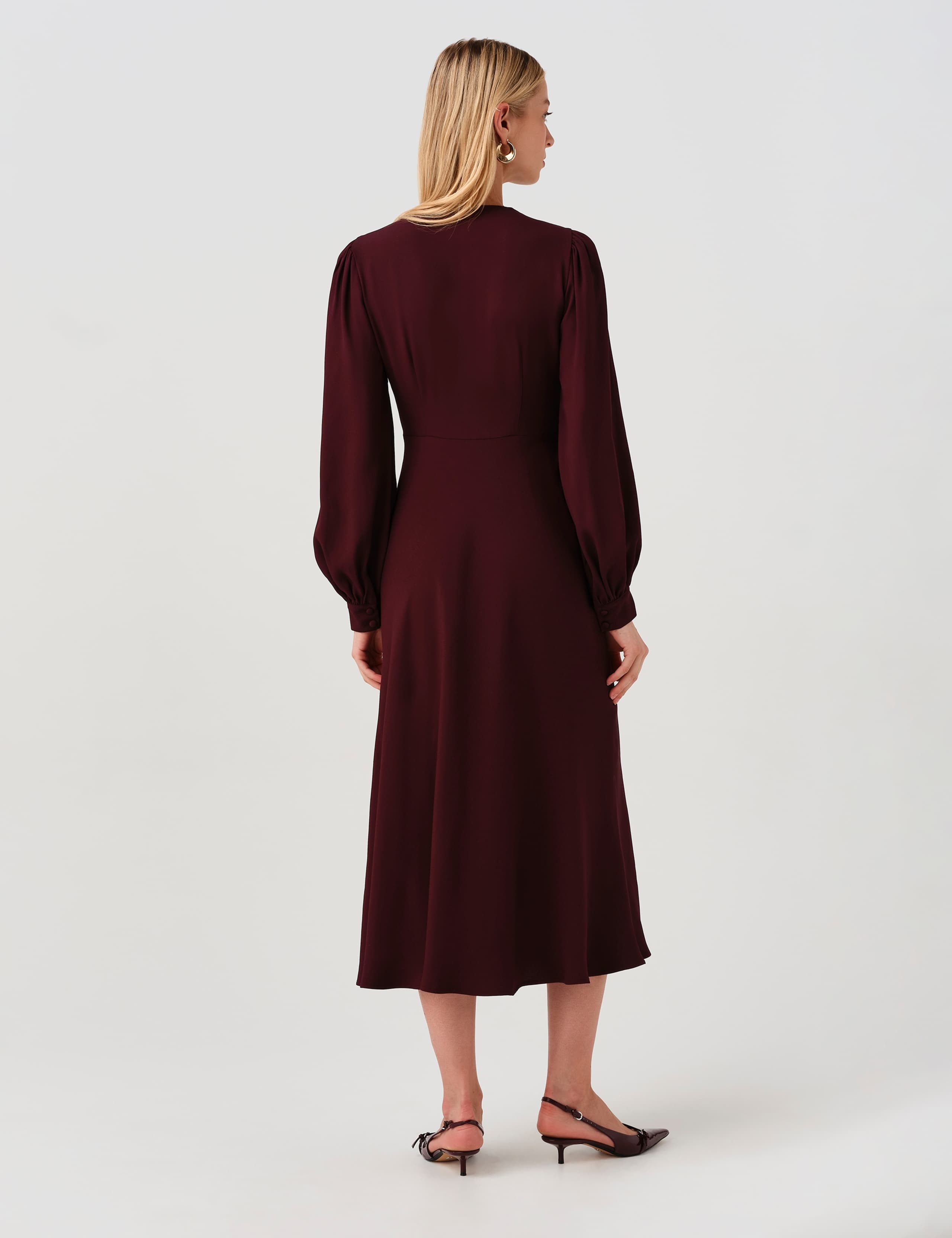 V-Neck Button Detail Midi Waisted Dress 5 of 9
