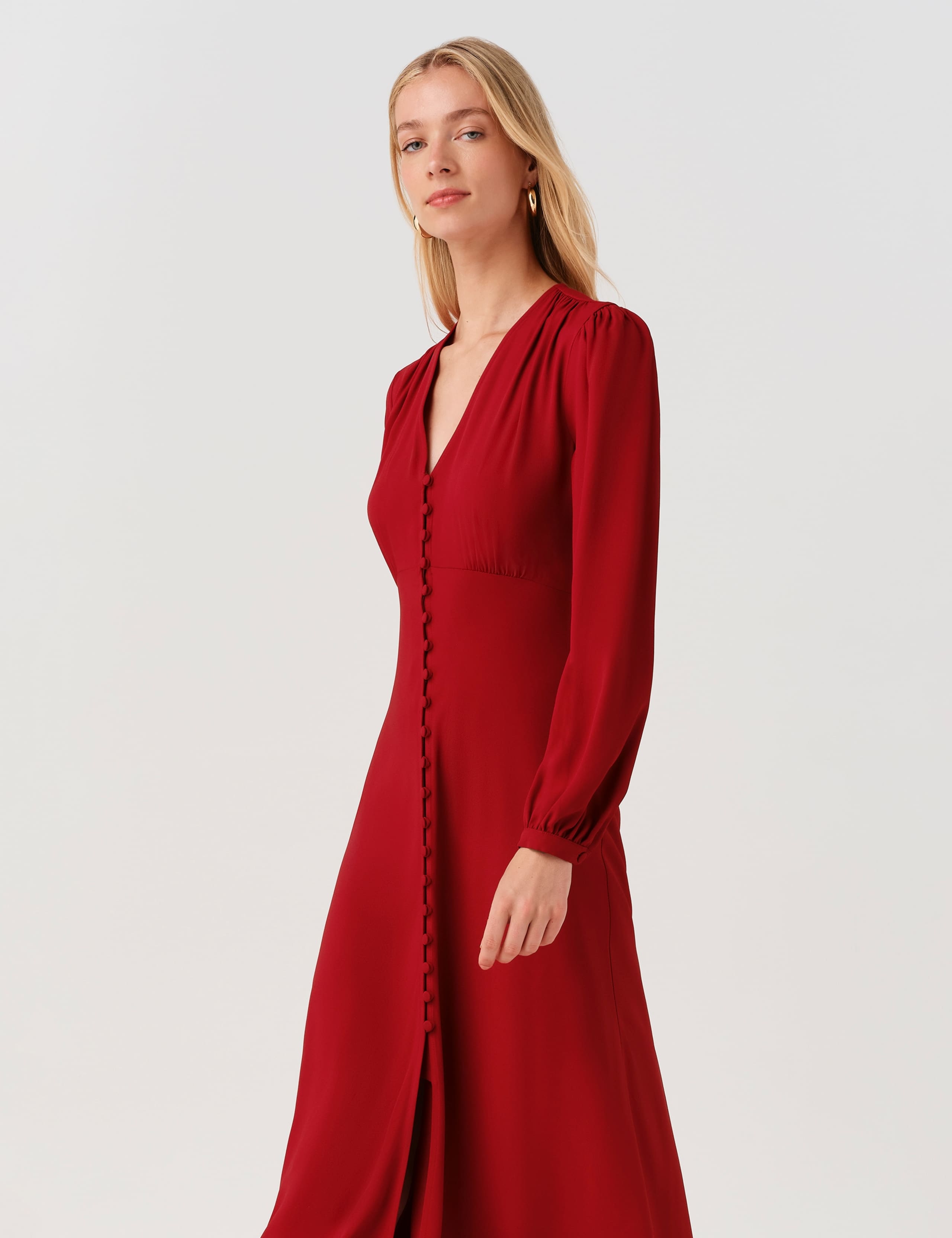 Crepe V-Neck Midi Waisted Dress 5 of 9
