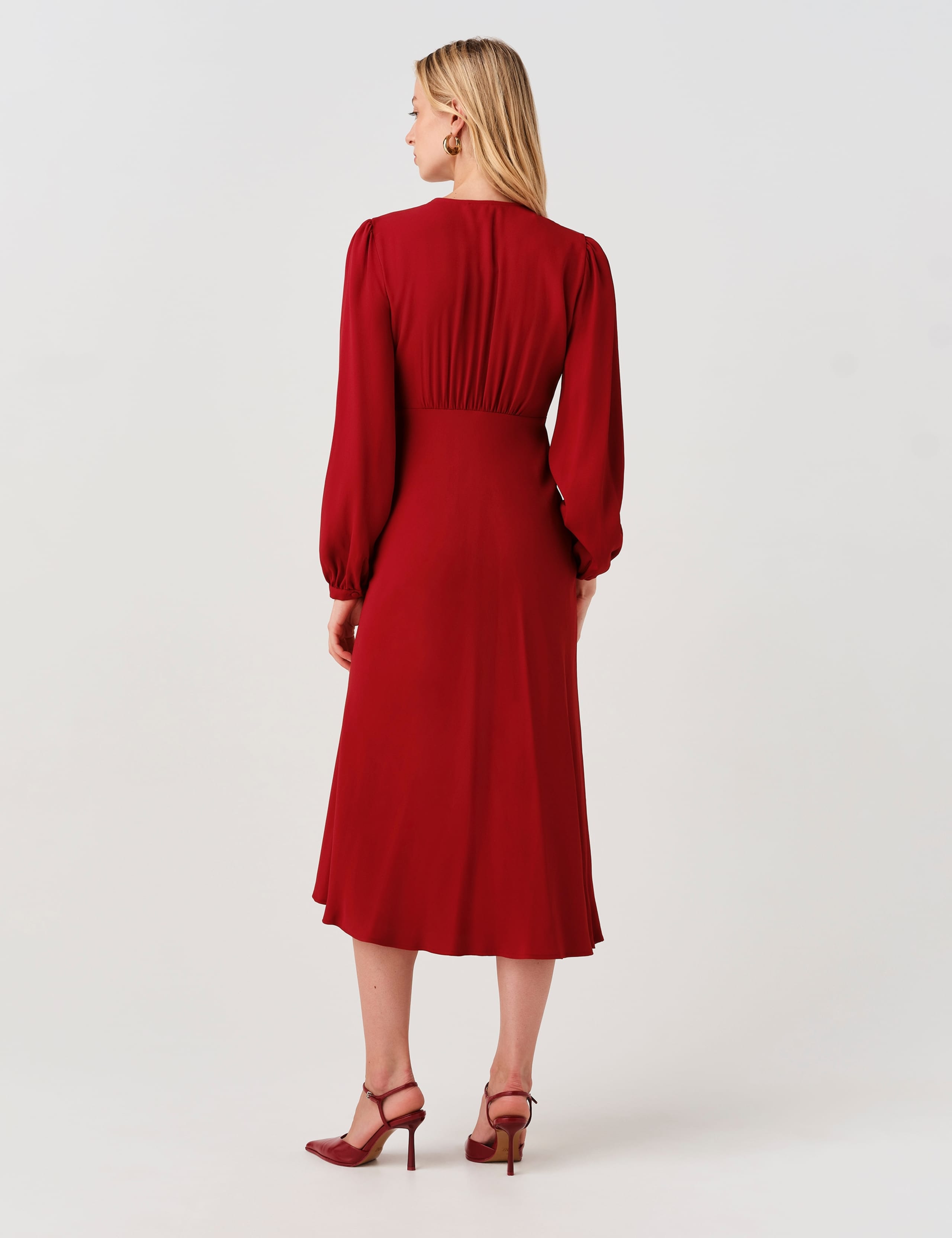 Crepe V-Neck Midi Waisted Dress 6 of 9