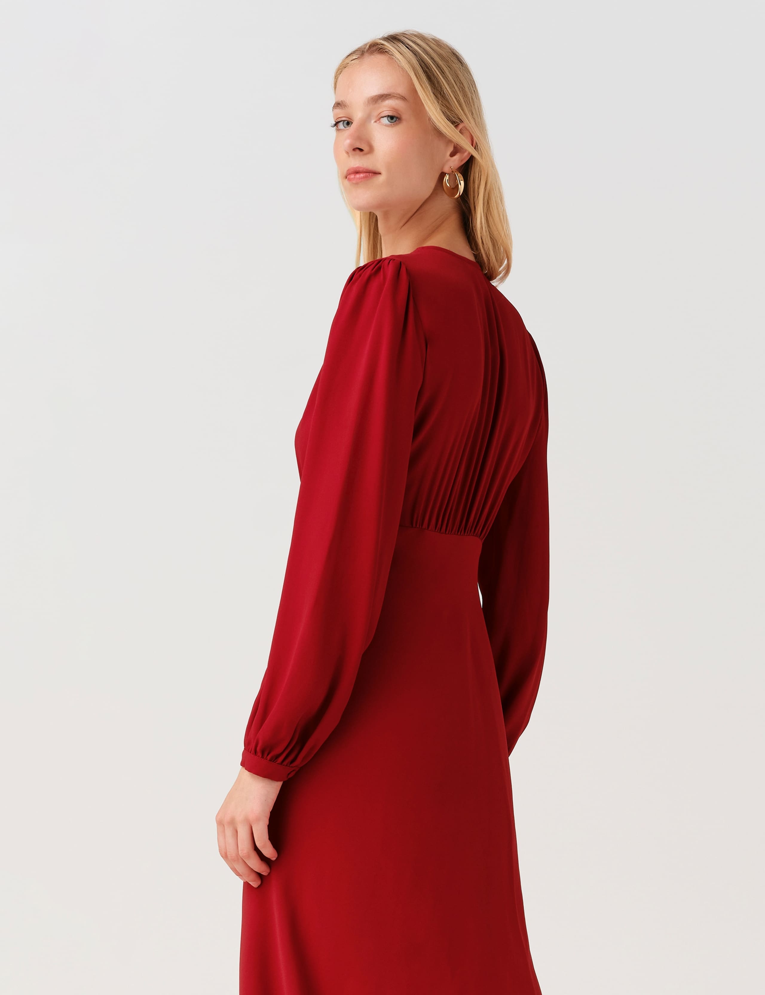 Crepe V-Neck Midi Waisted Dress 8 of 9