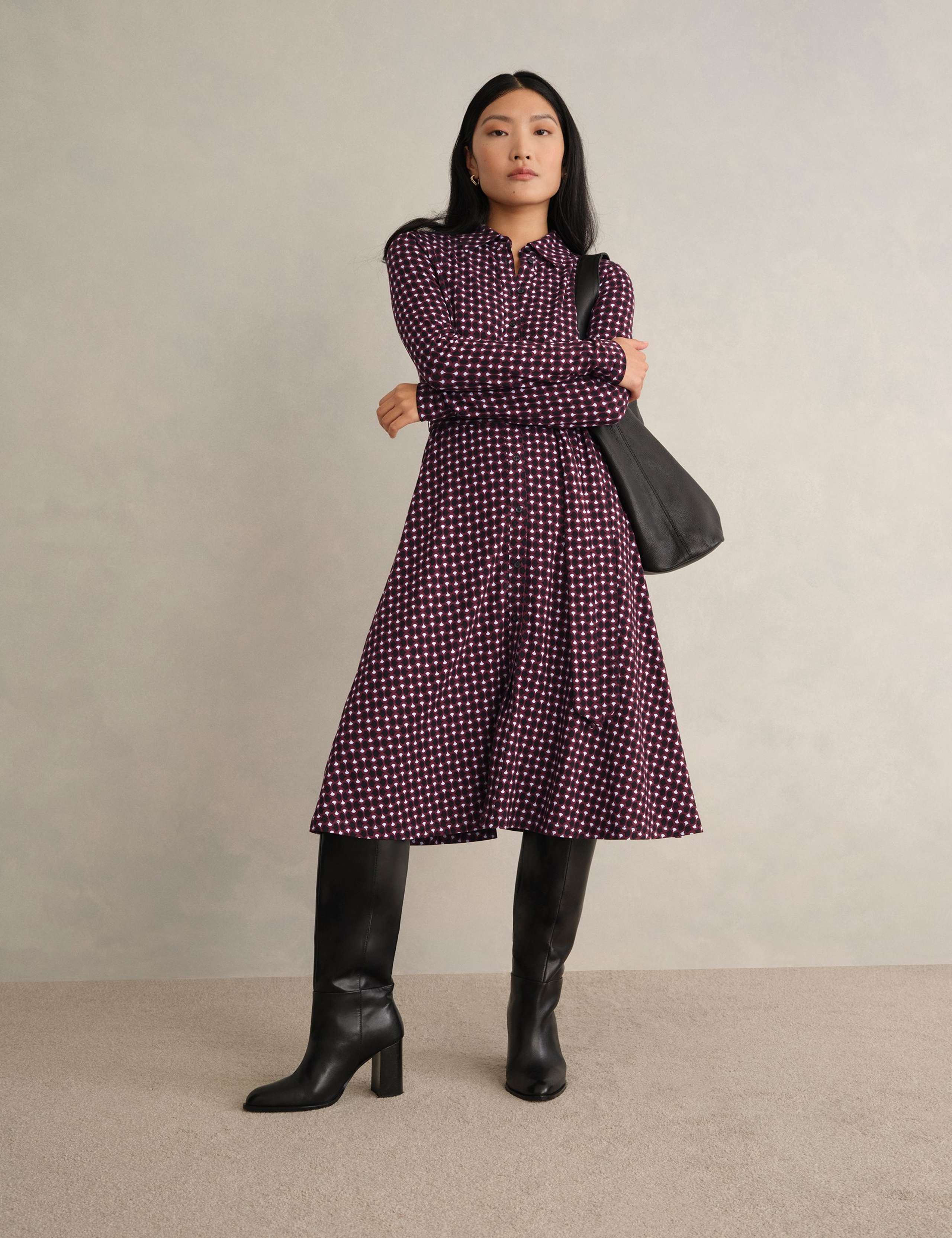 Jersey Geometric V-Neck Midi Shirt Dress 1 of 5