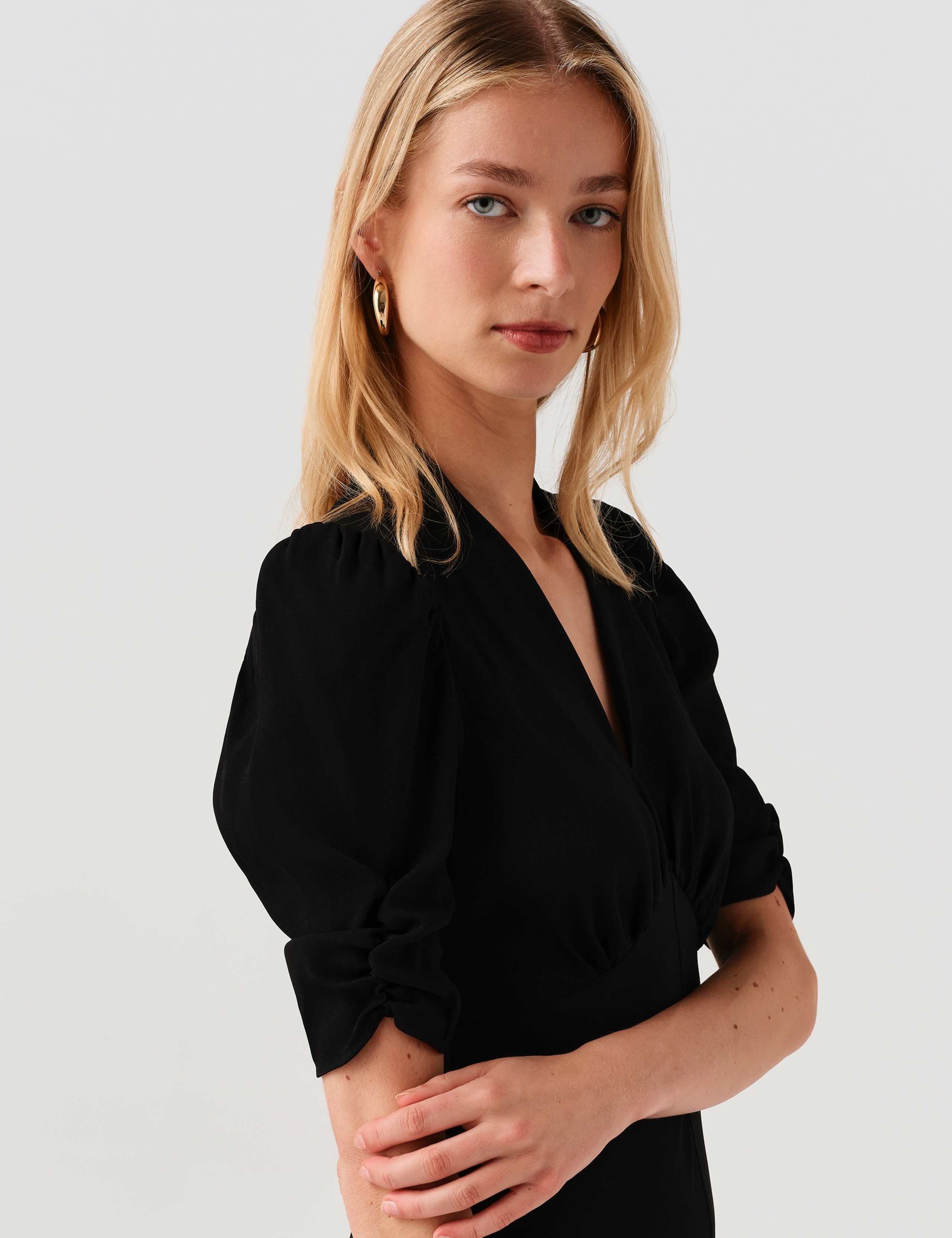 Crepe V-Neck Midi Tea Dress 2 of 10