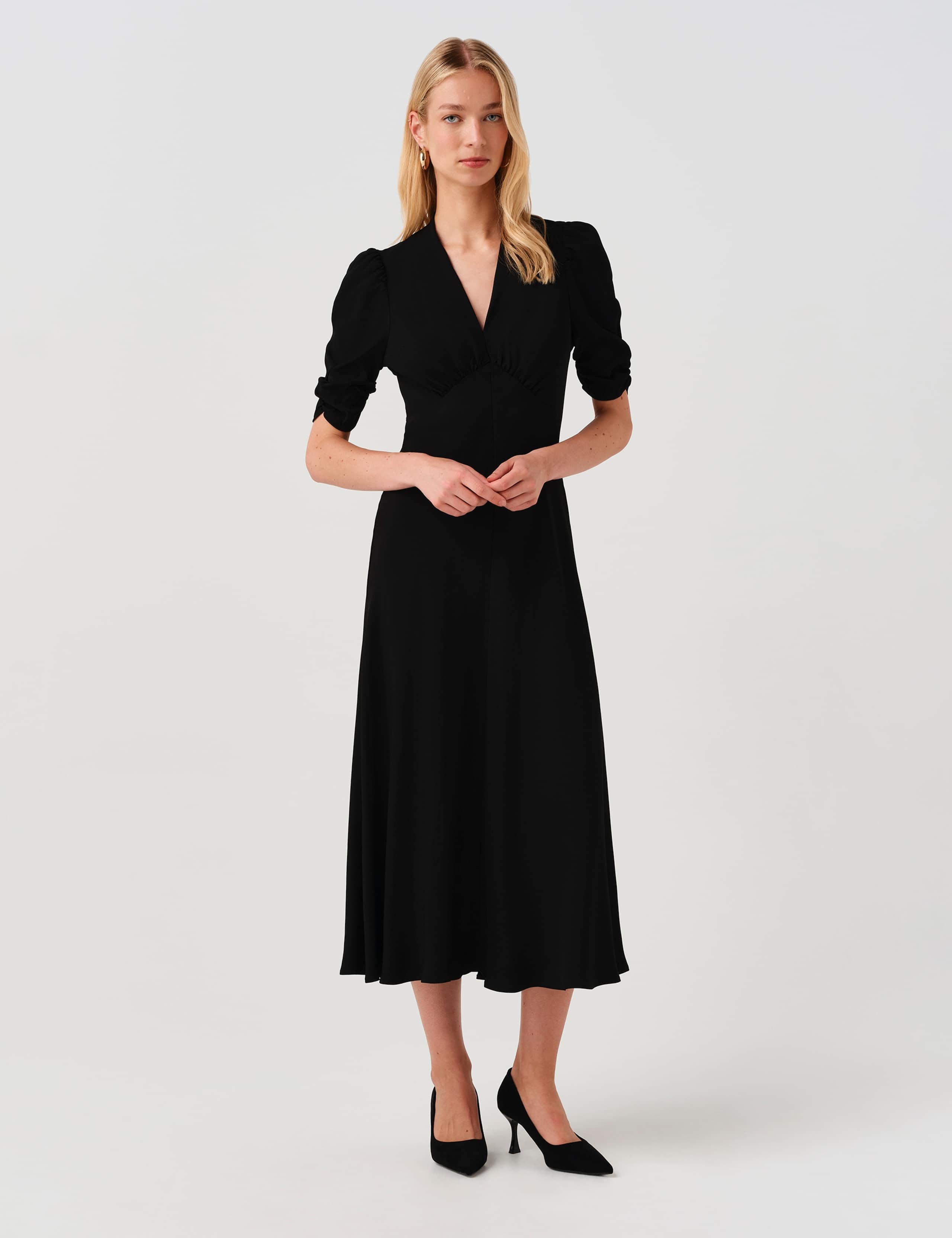 Crepe V-Neck Midi Tea Dress 3 of 10