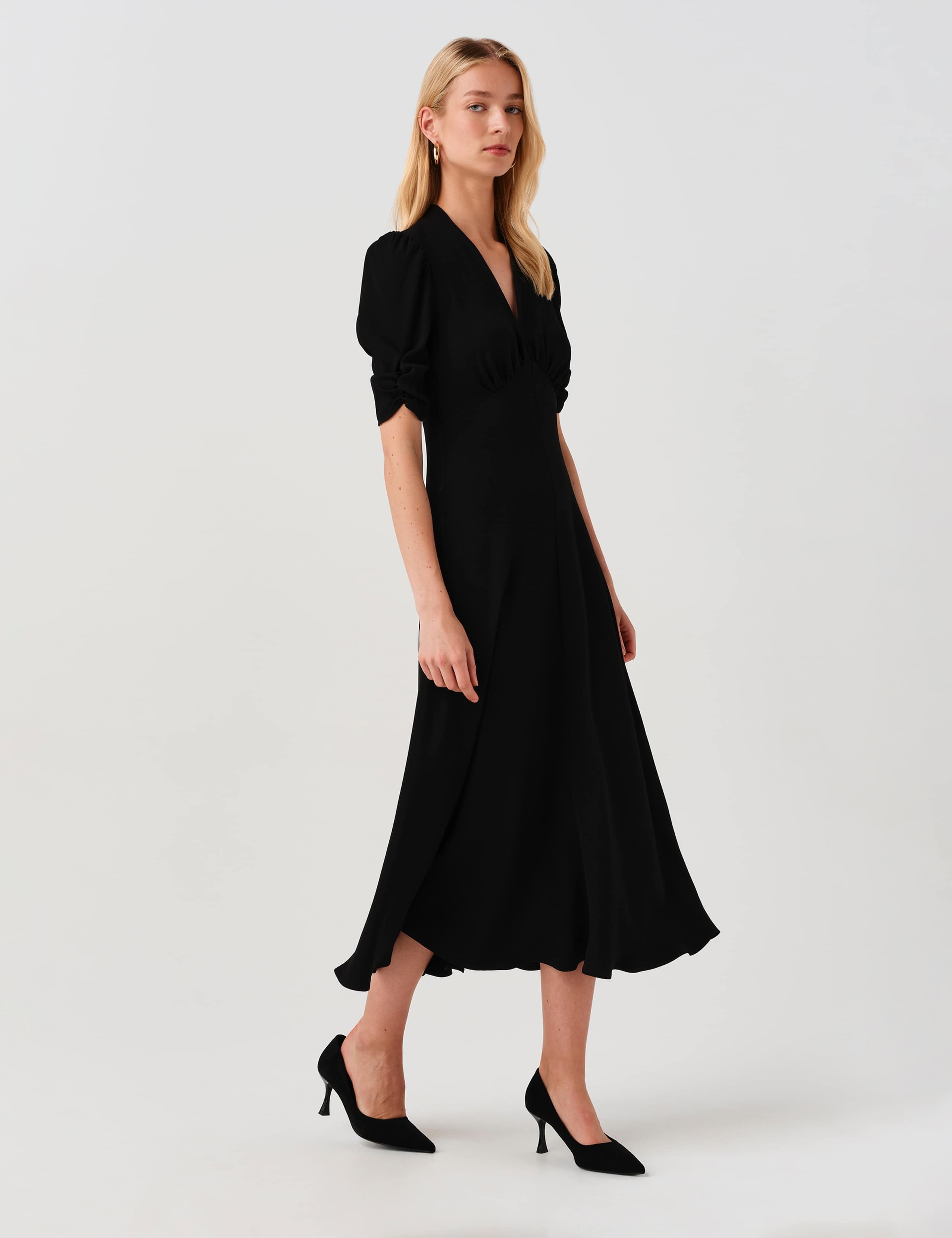 Crepe V-Neck Midi Tea Dress 4 of 10