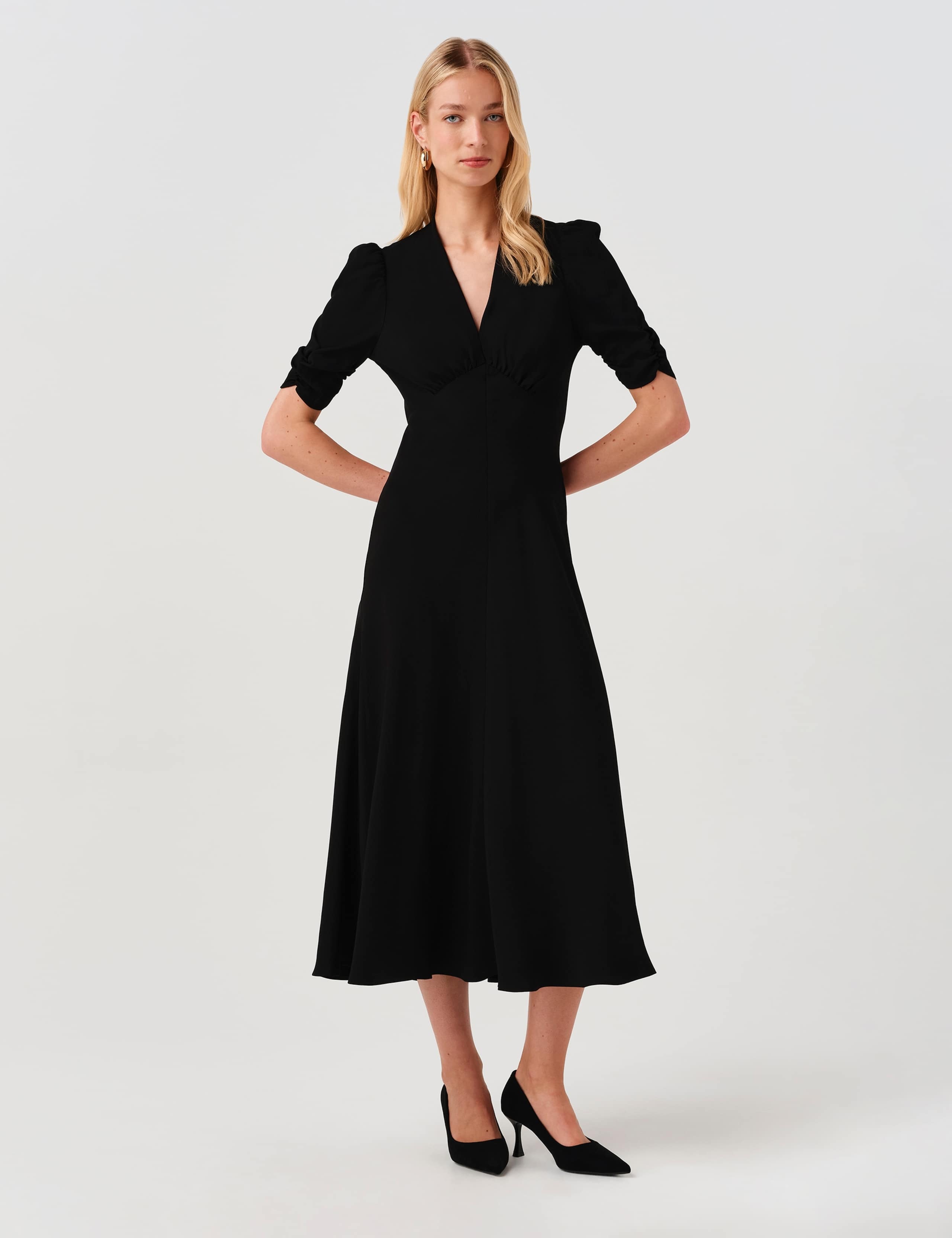 Crepe V-Neck Midi Tea Dress 7 of 10