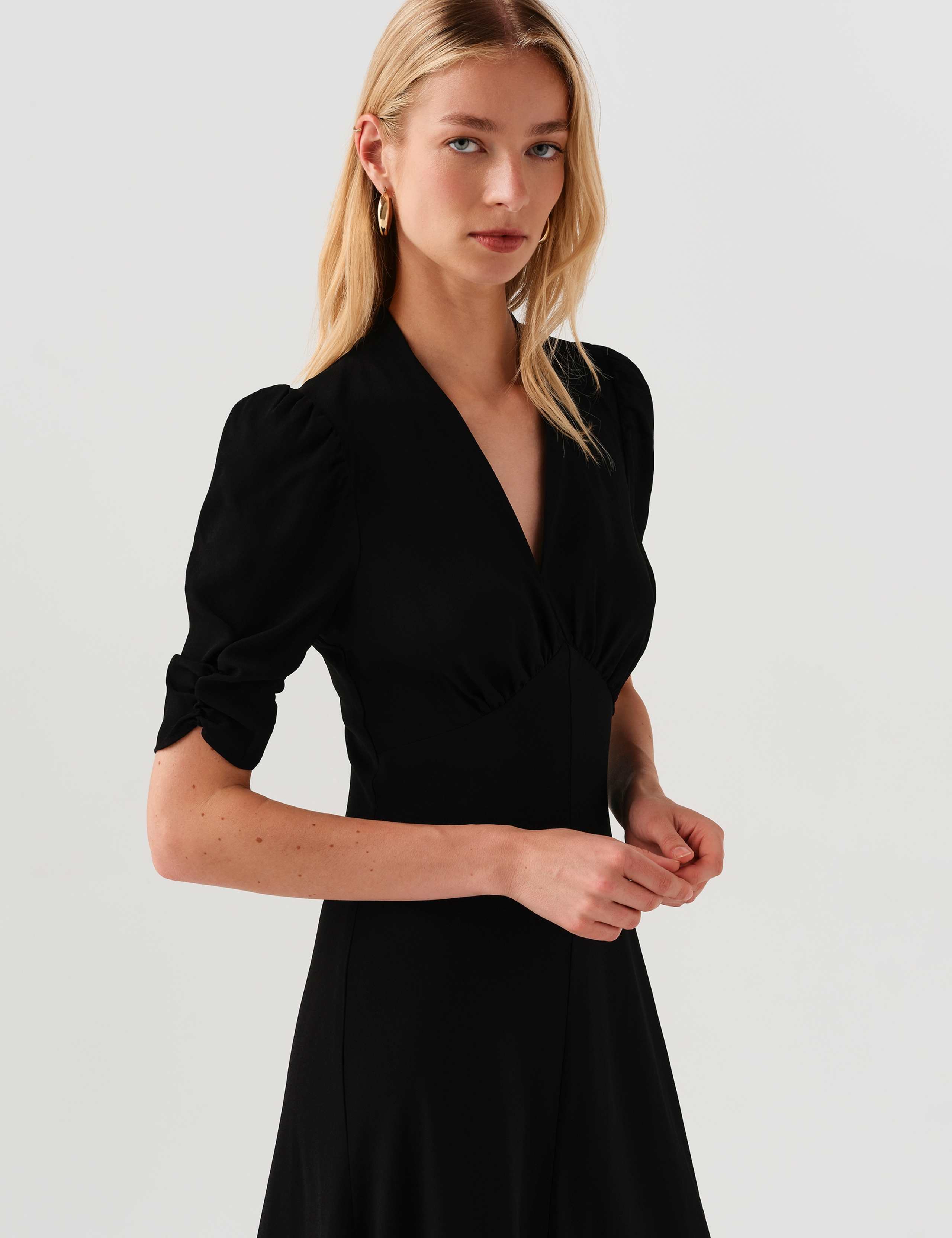 Crepe V-Neck Midi Tea Dress 8 of 10
