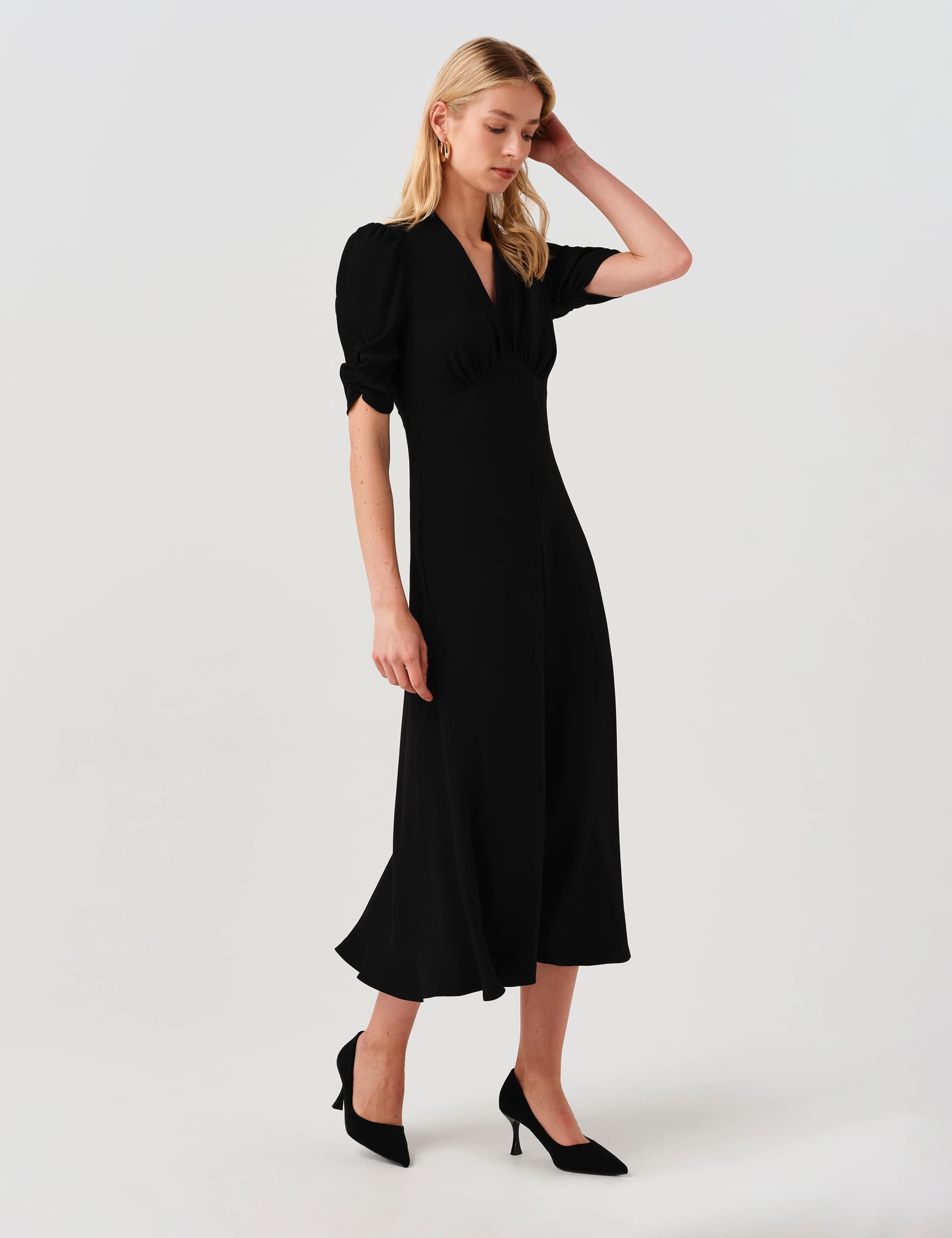 Crepe V-Neck Midi Tea Dress 9 of 10