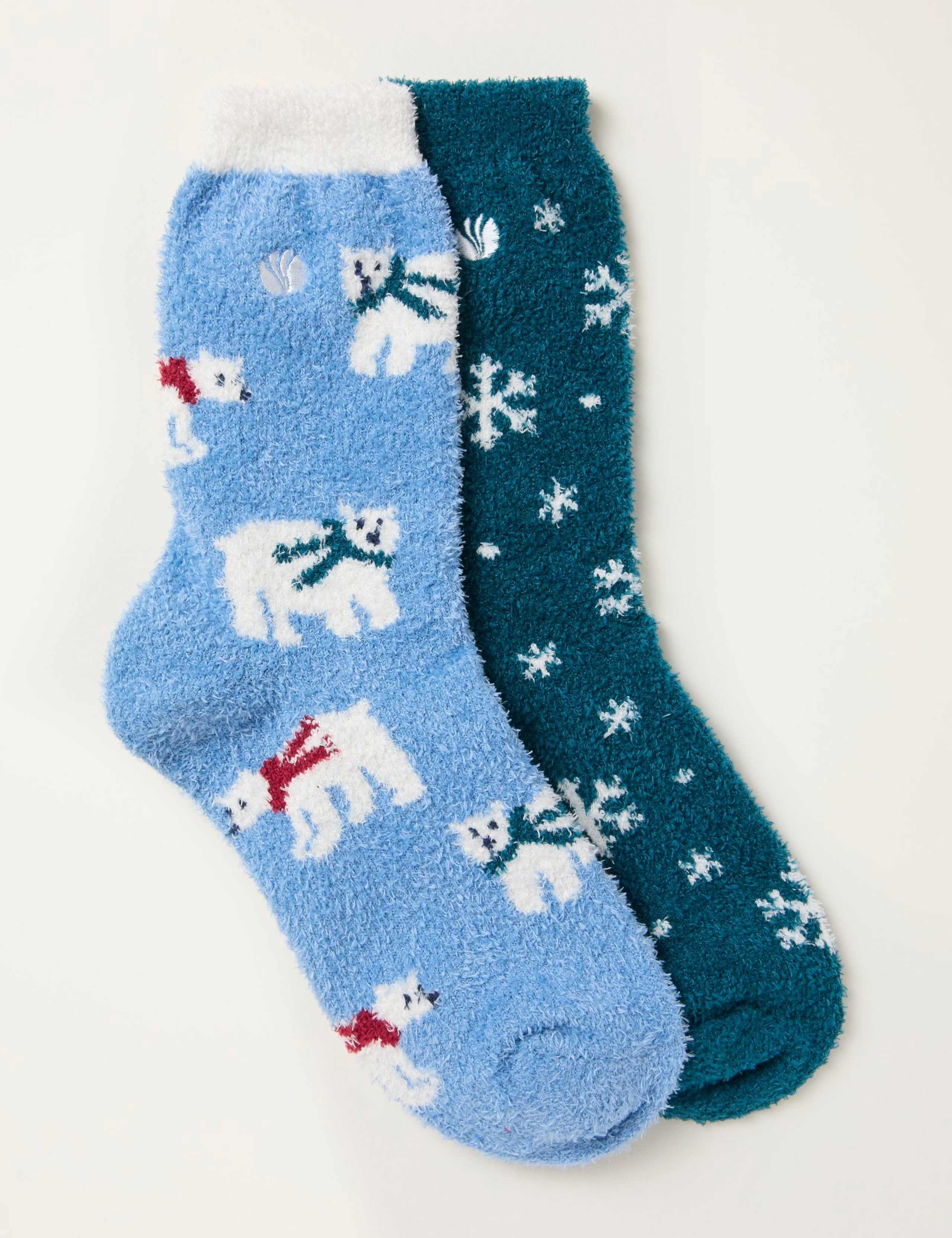 2pk Fluffy Polar Bear Socks 1 of 2