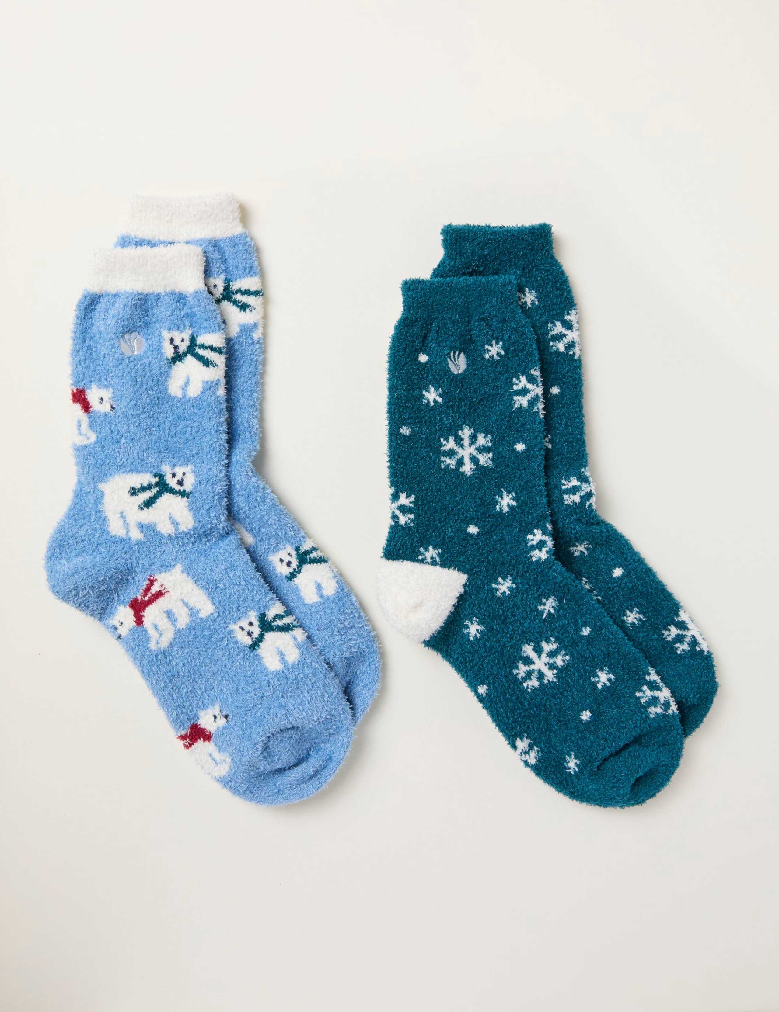 2pk Fluffy Polar Bear Socks 2 of 2