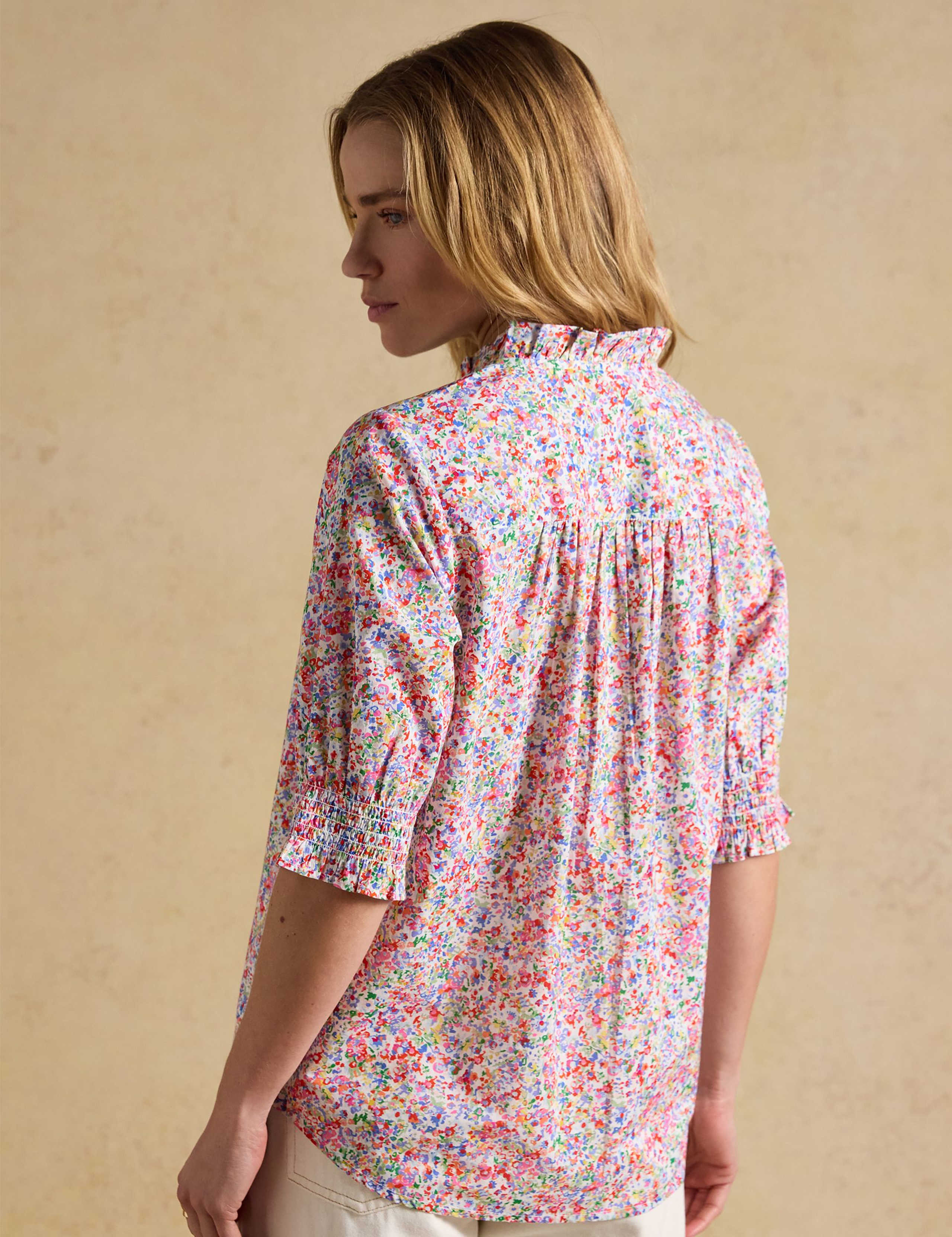 Pure Cotton Floral Frill V-Neck Blouse 5 of 8