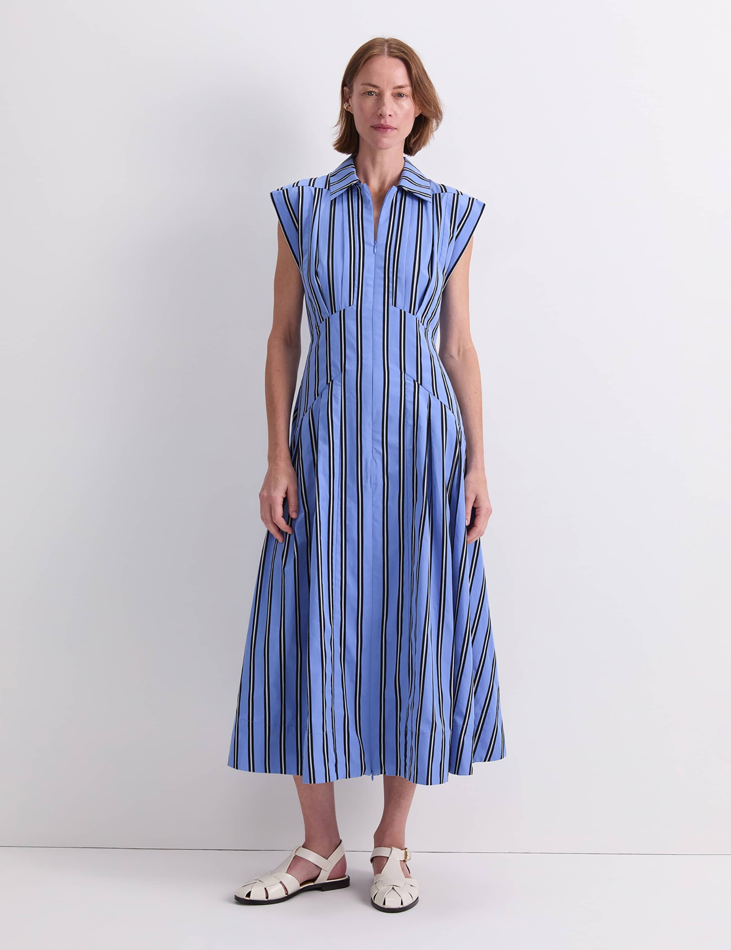 Pure Cotton Striped Midi Shirt Dress 1 of 6