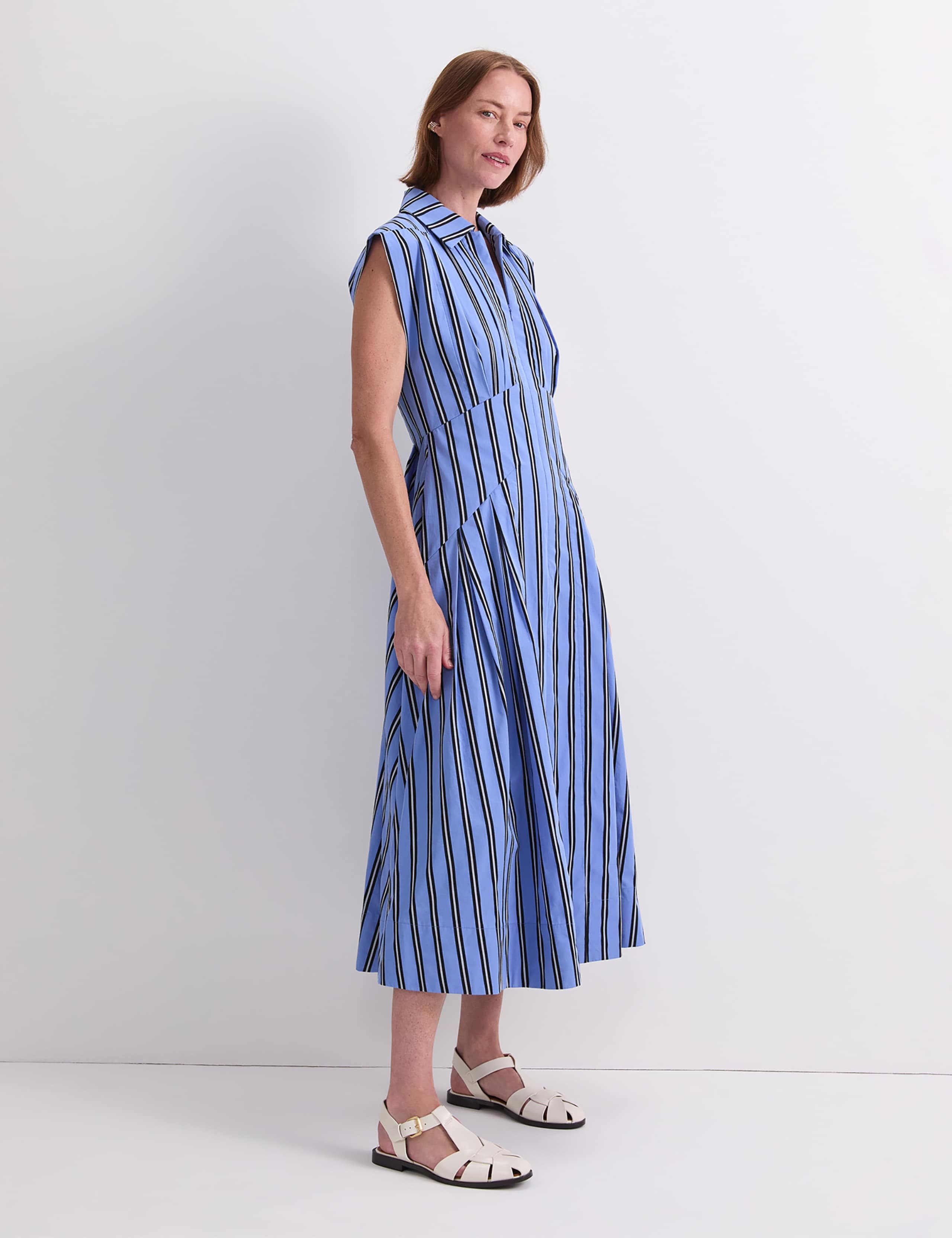 Pure Cotton Striped Midi Shirt Dress 3 of 6