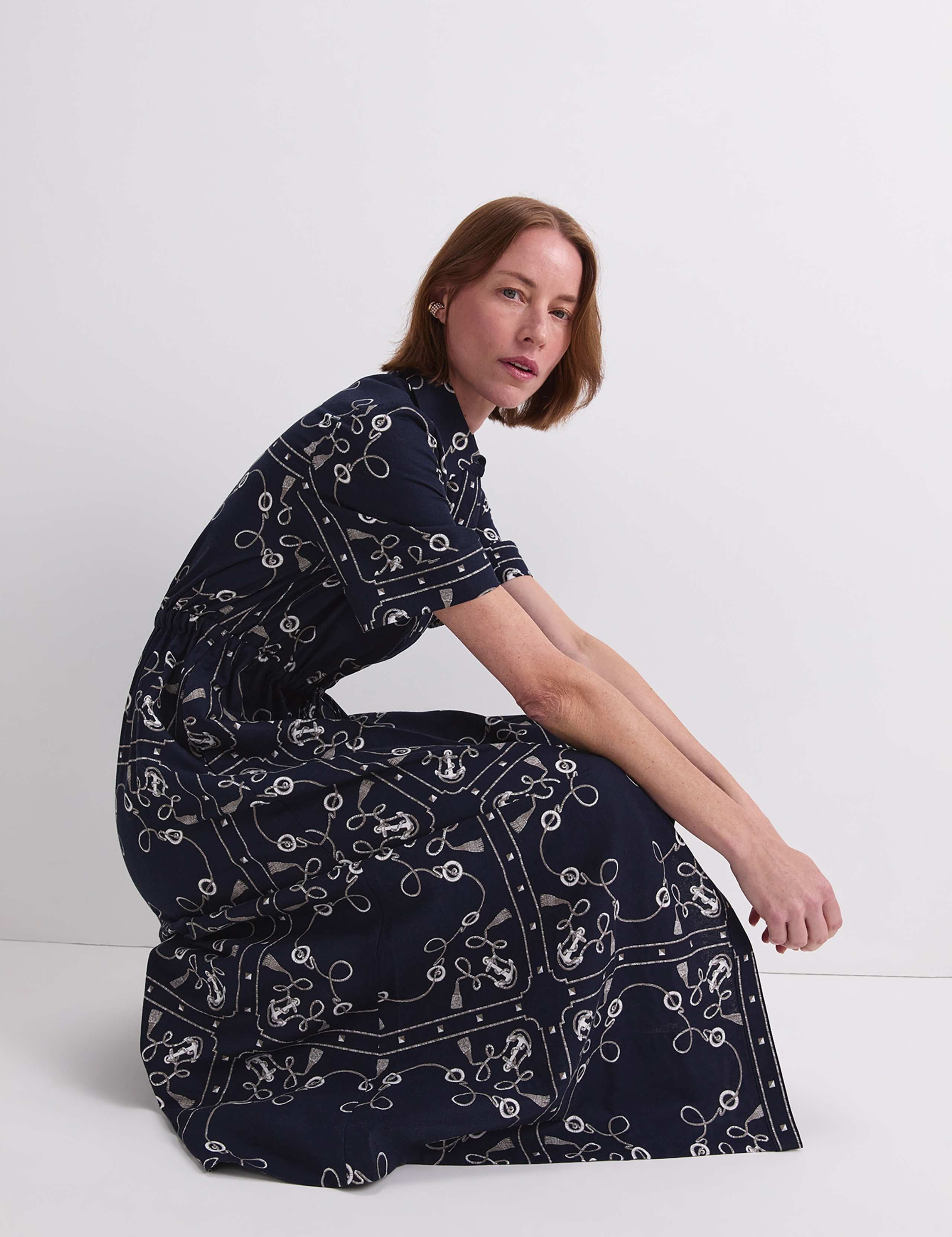 Linen Rich Printed Midaxi Shirt Dress 5 of 7