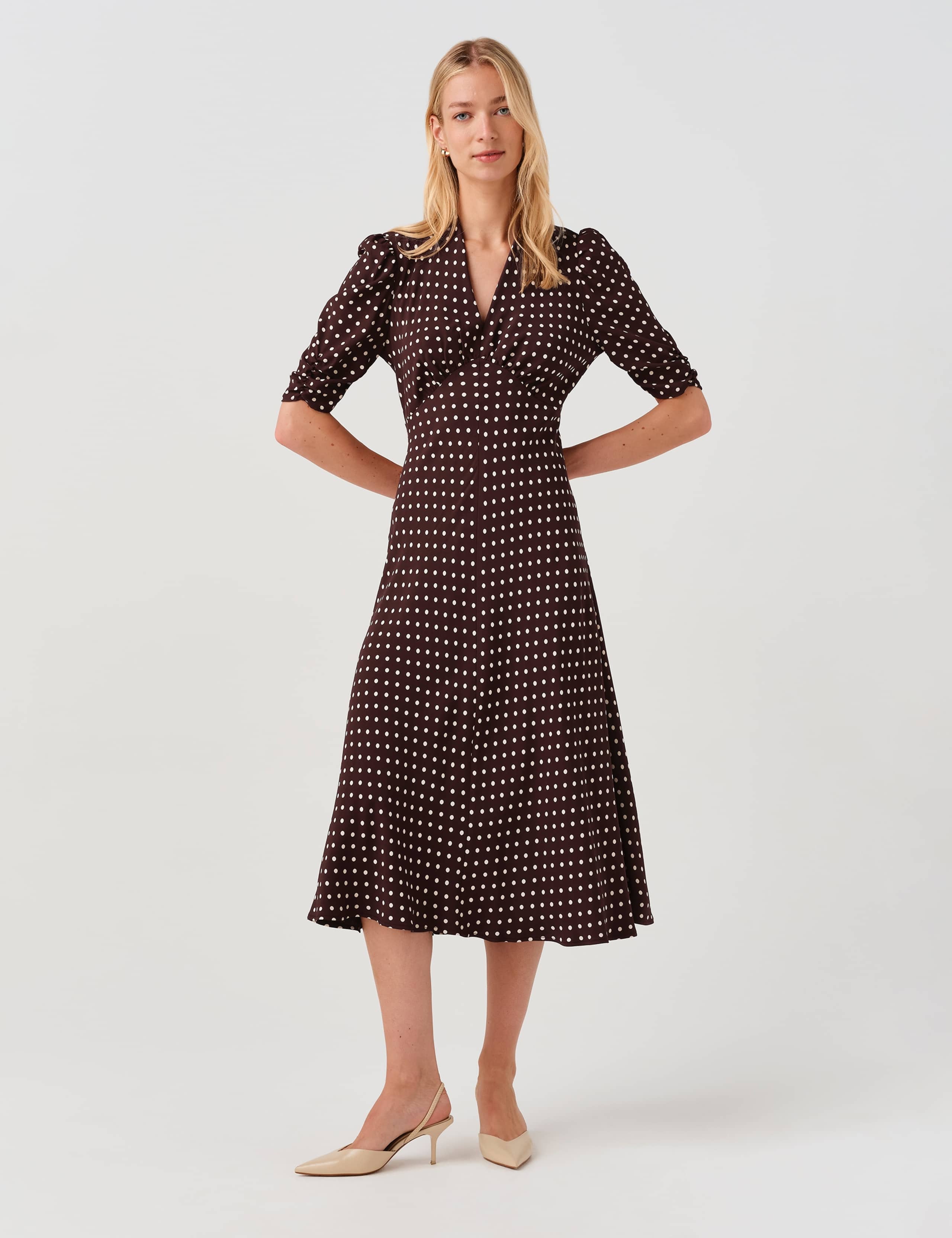 Polka Dot V-Neck Midi Tea Dress 2 of 9