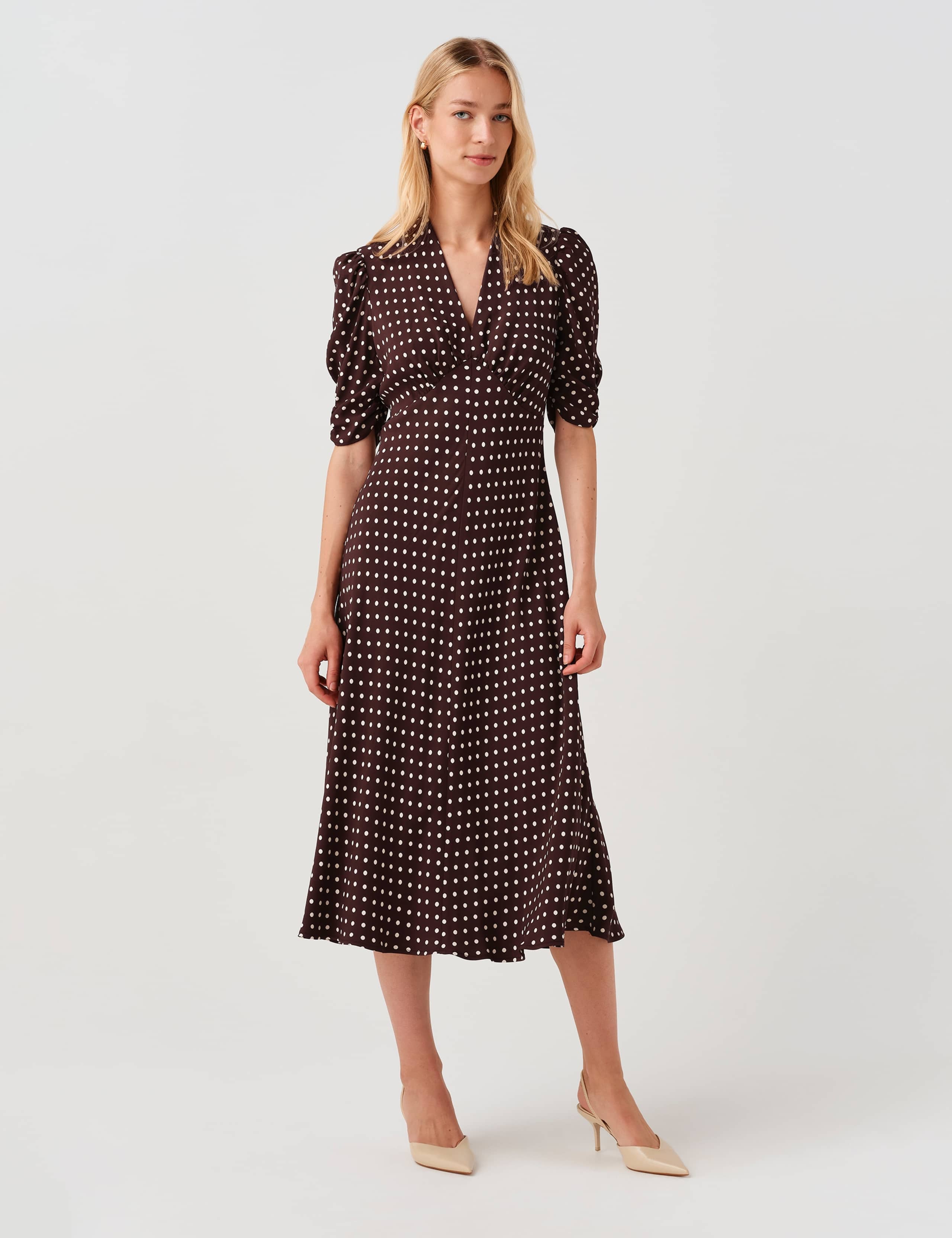 Polka Dot V-Neck Midi Tea Dress 3 of 9