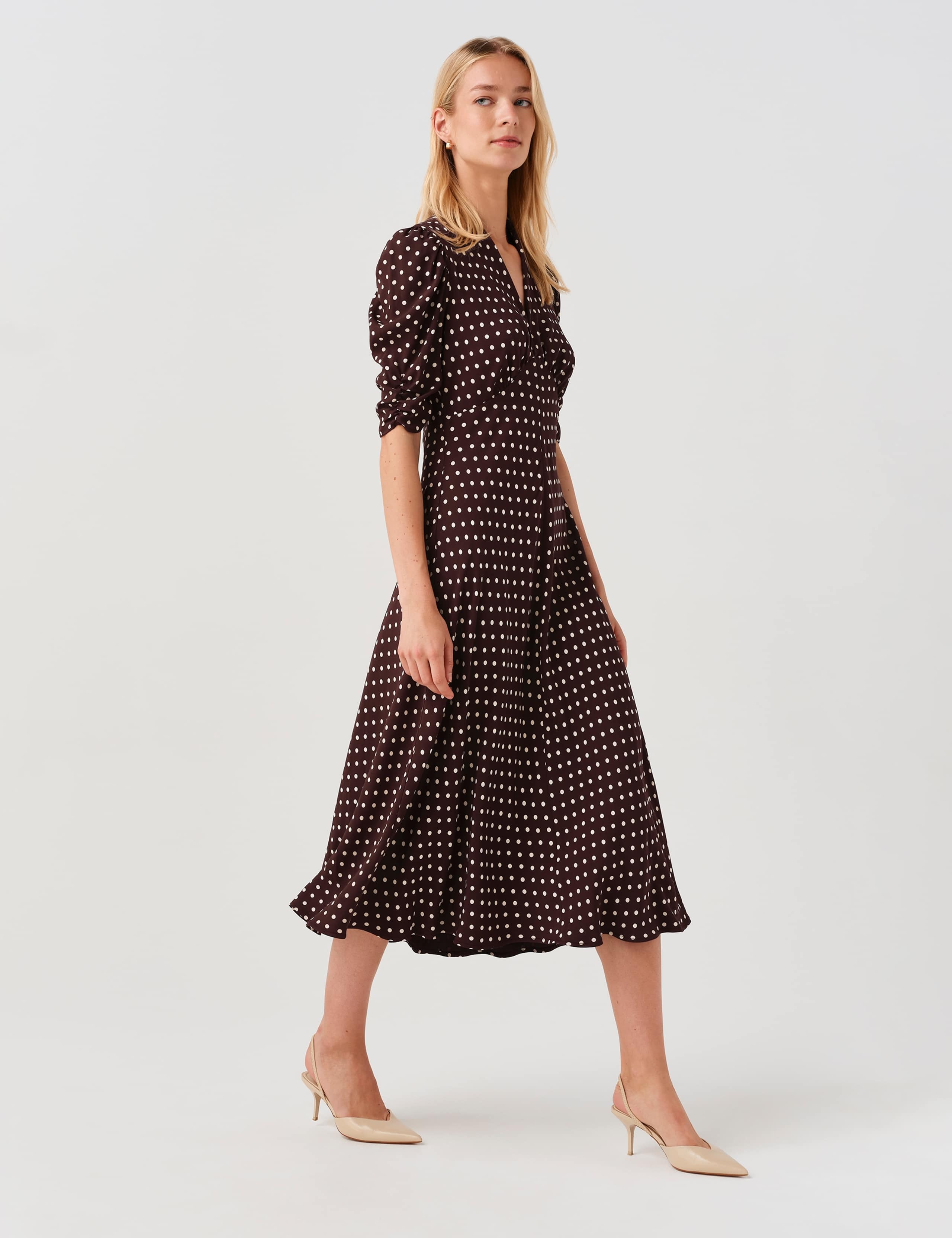 Polka Dot V-Neck Midi Tea Dress 4 of 9