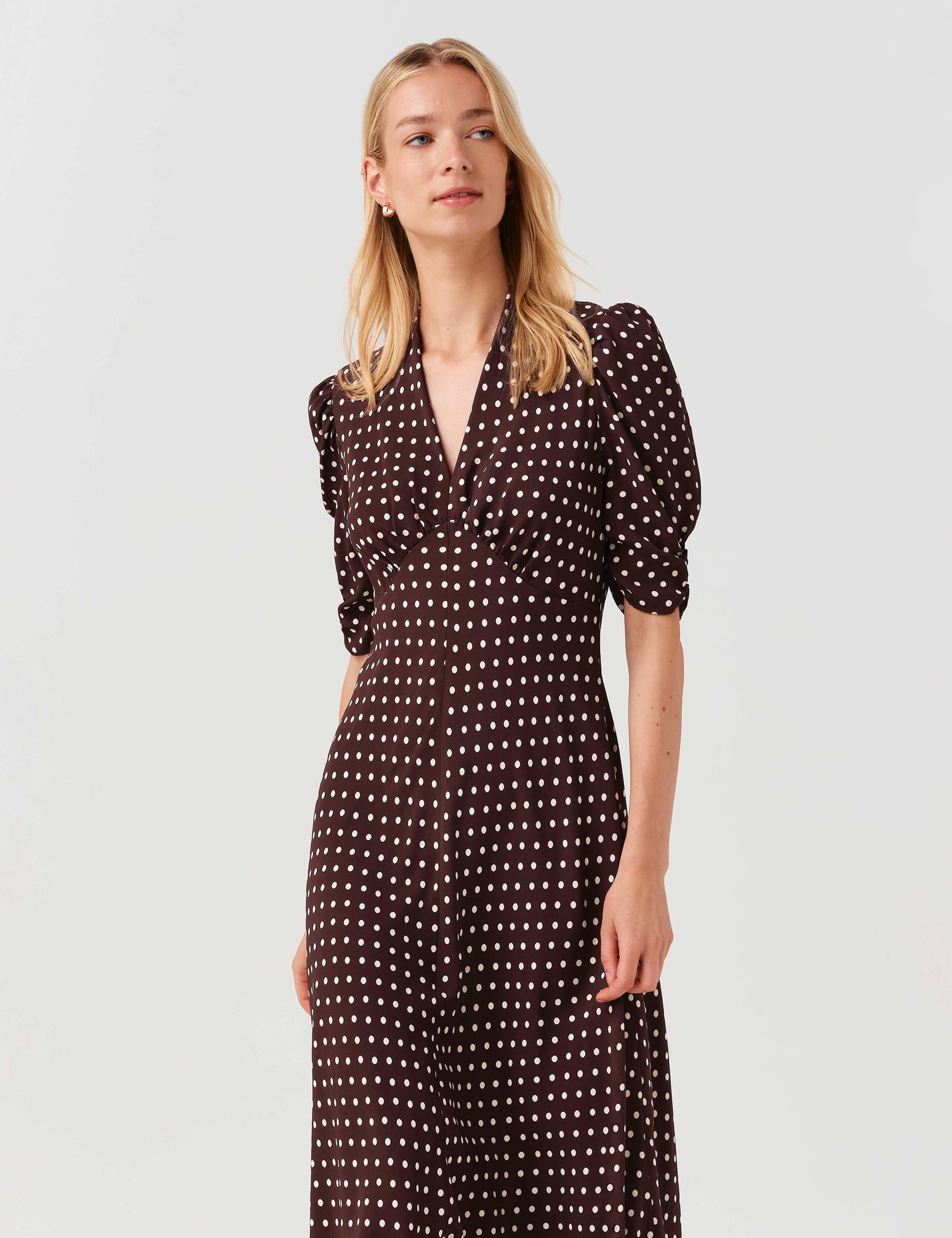 Polka Dot V-Neck Midi Tea Dress 7 of 9