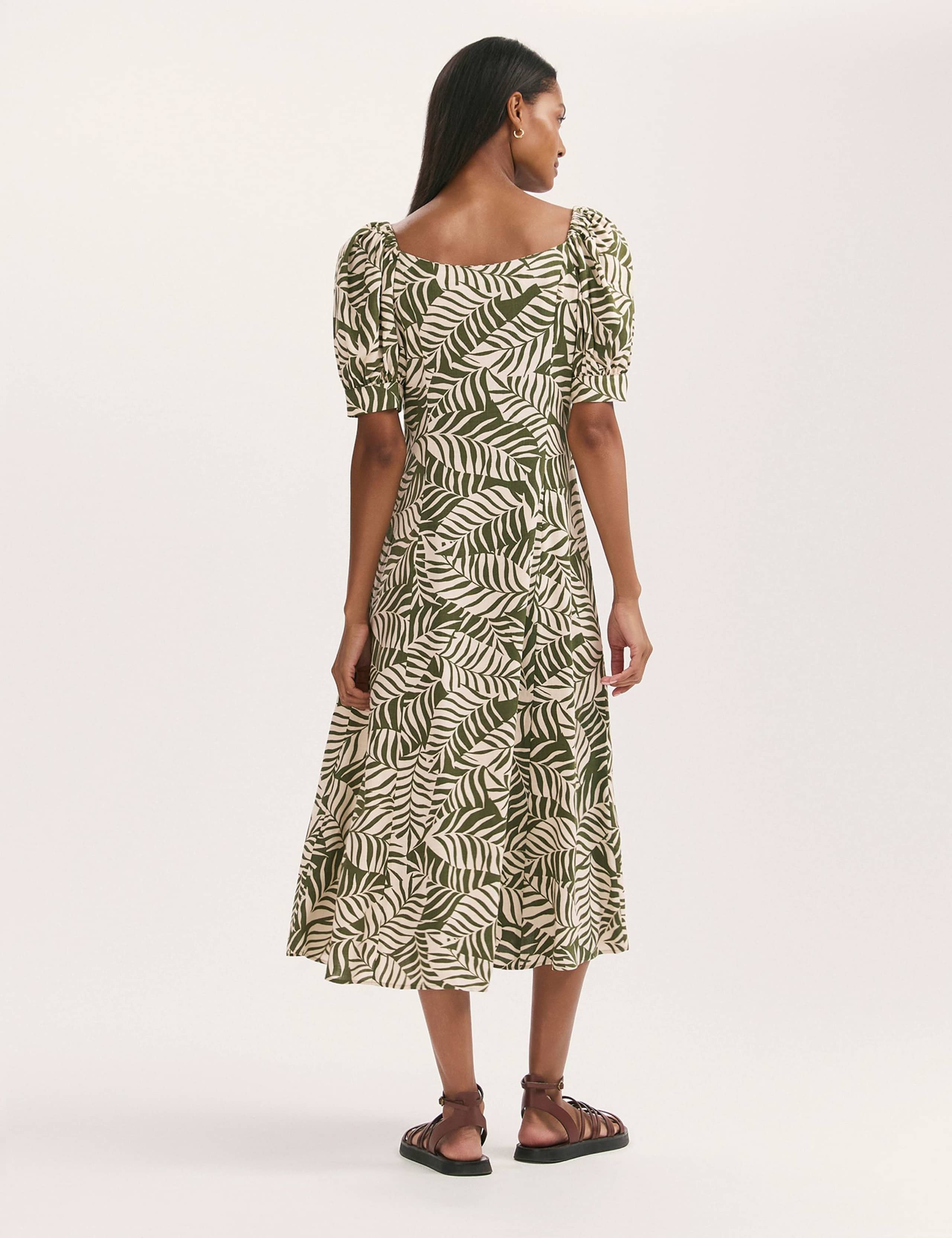 Leaf Print Square Neck Midi Tea Dress 3 of 4