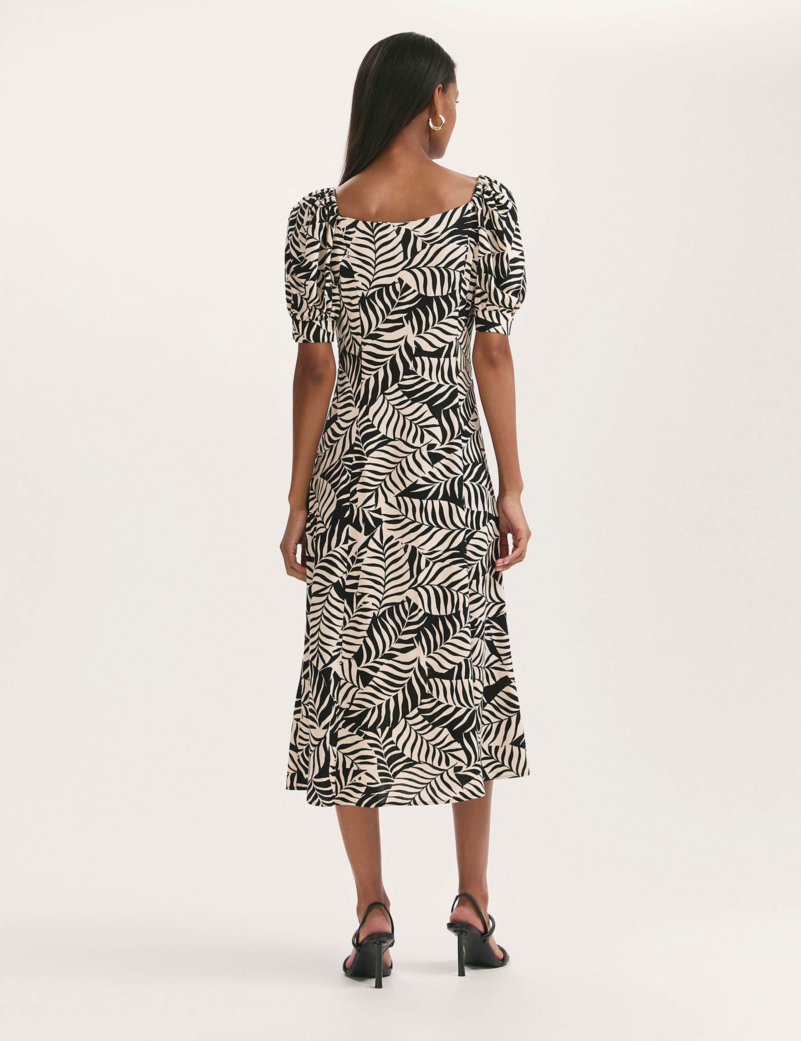 Leaf Print Square Neck Midi Tea Dress 2 of 4