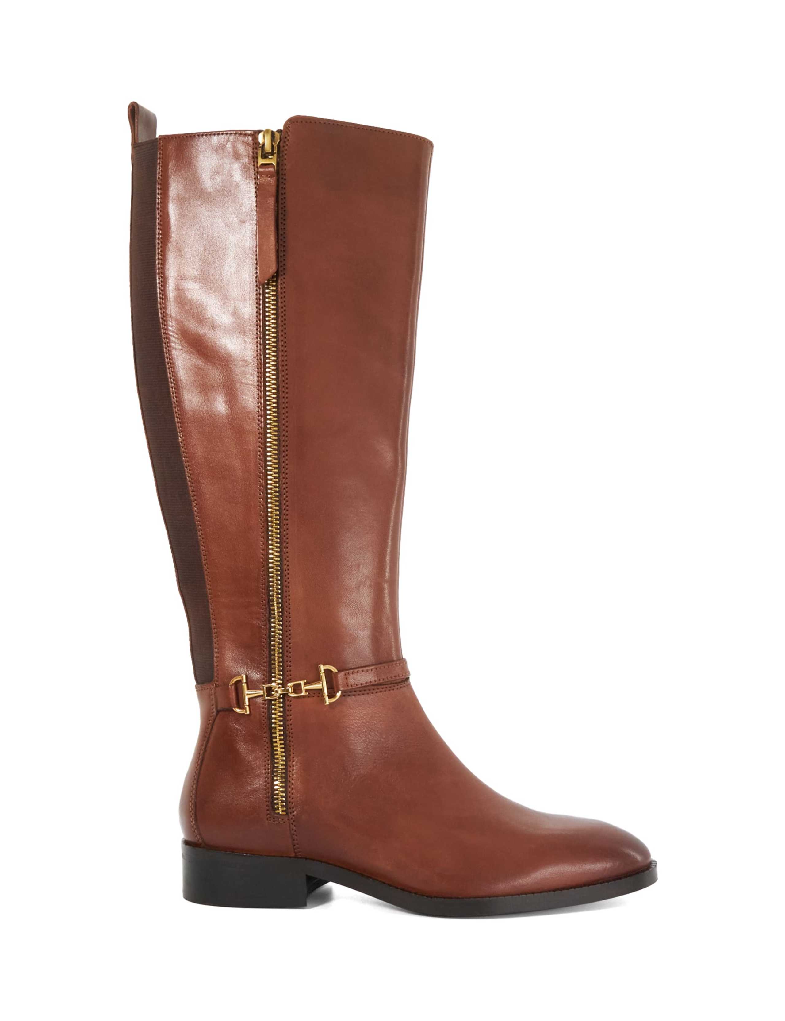 Leather Block Heel Buckle Knee High Boots 1 of 5