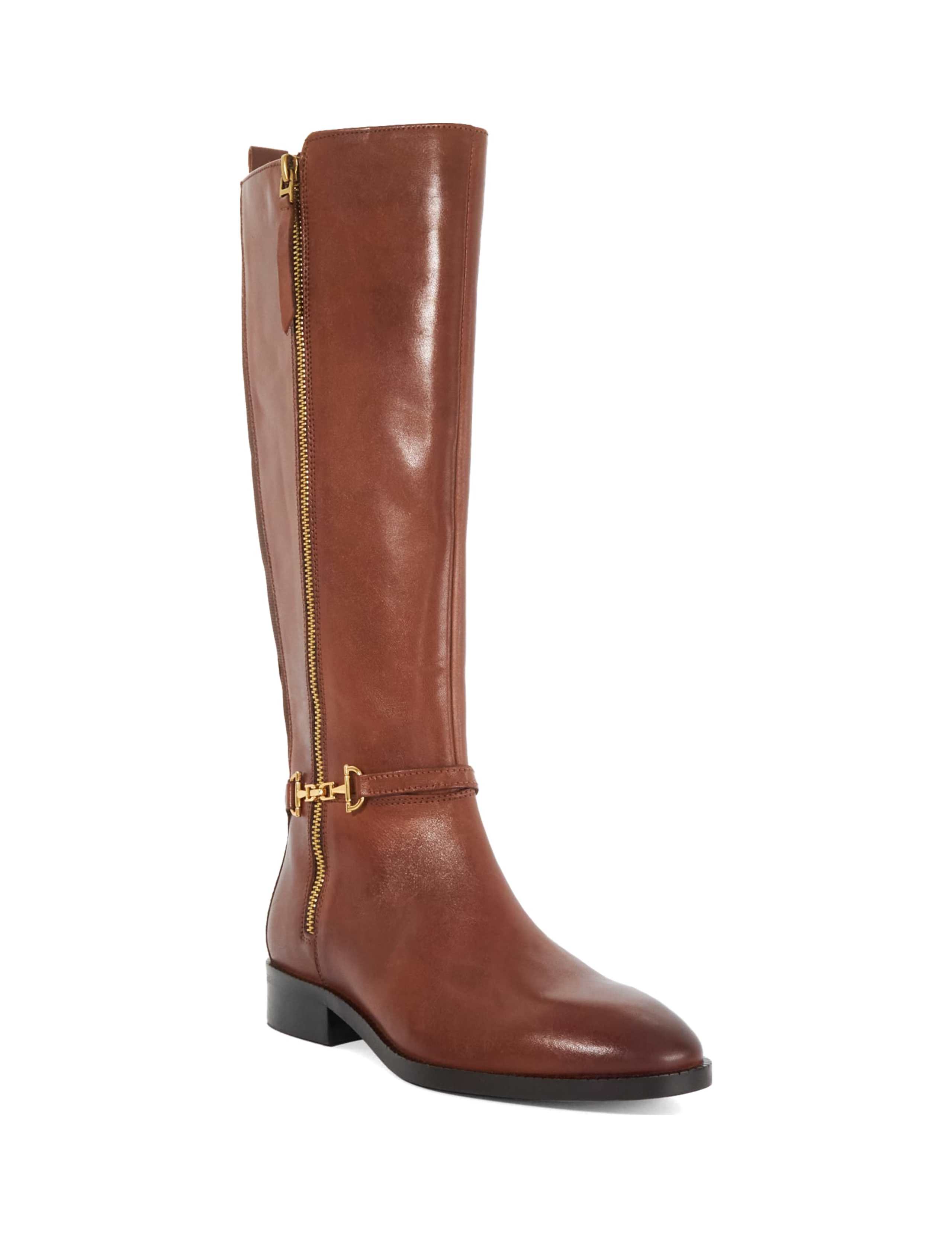 Leather Block Heel Buckle Knee High Boots 3 of 5