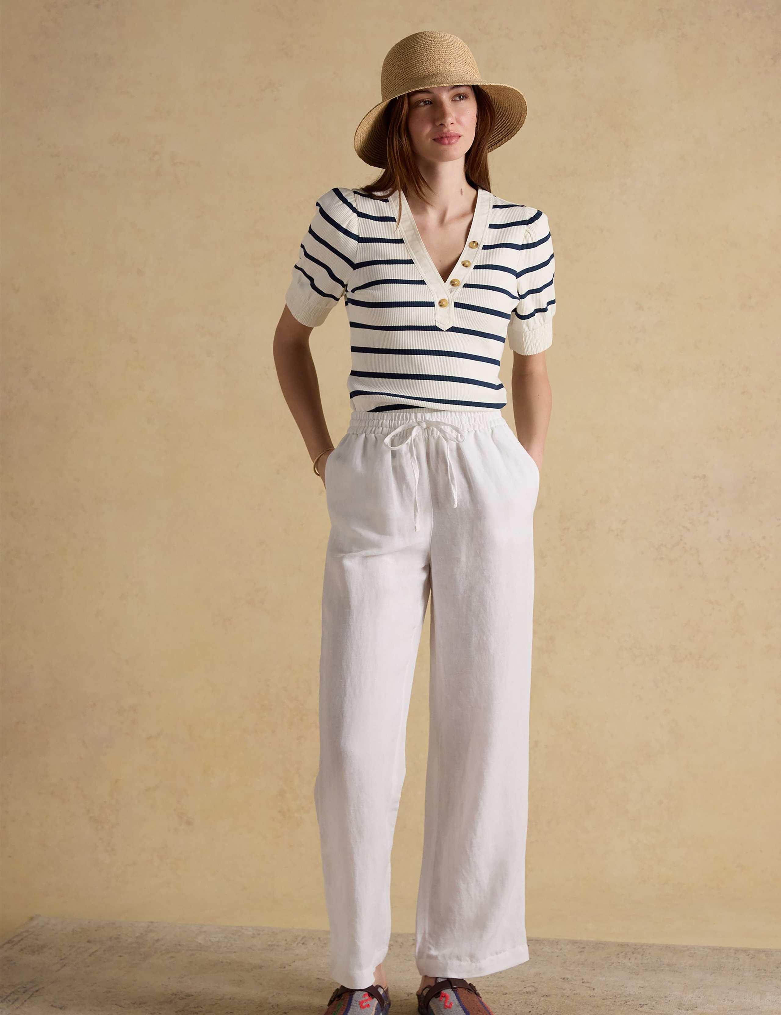 Cotton Rich Ribbed Striped V-Neck Top 1 of 7