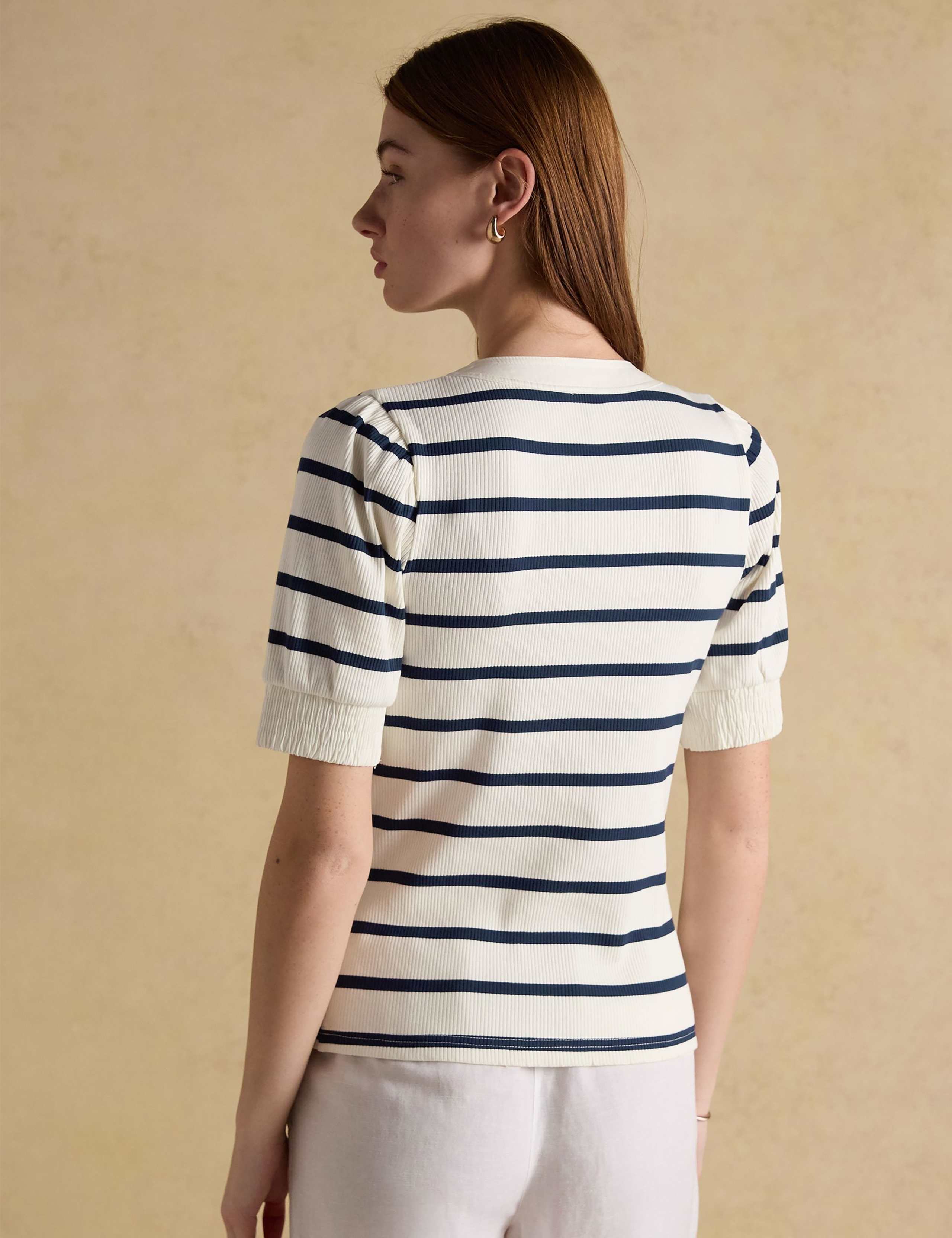 Cotton Rich Ribbed Striped V-Neck Top 4 of 7