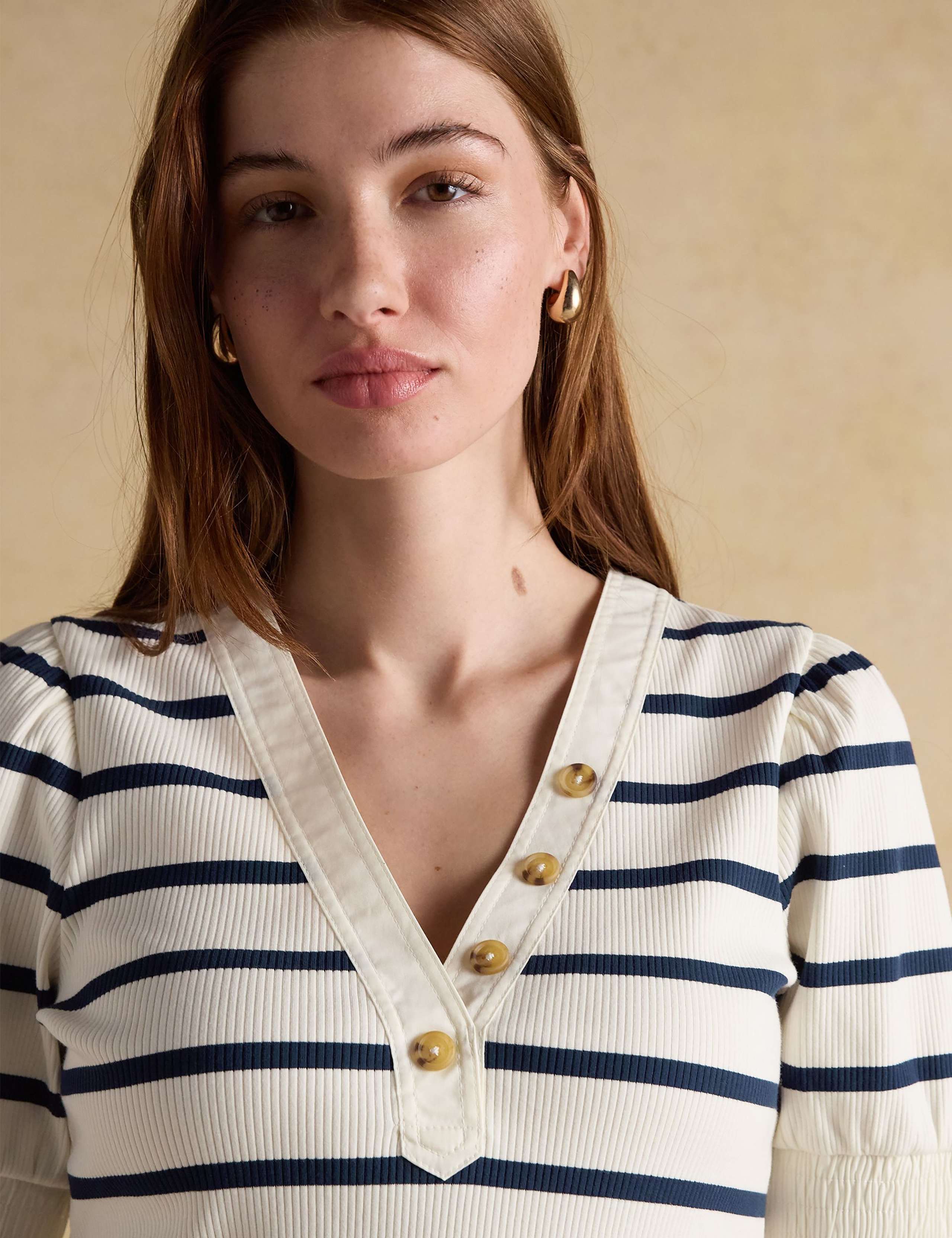 Cotton Rich Ribbed Striped V-Neck Top 5 of 7