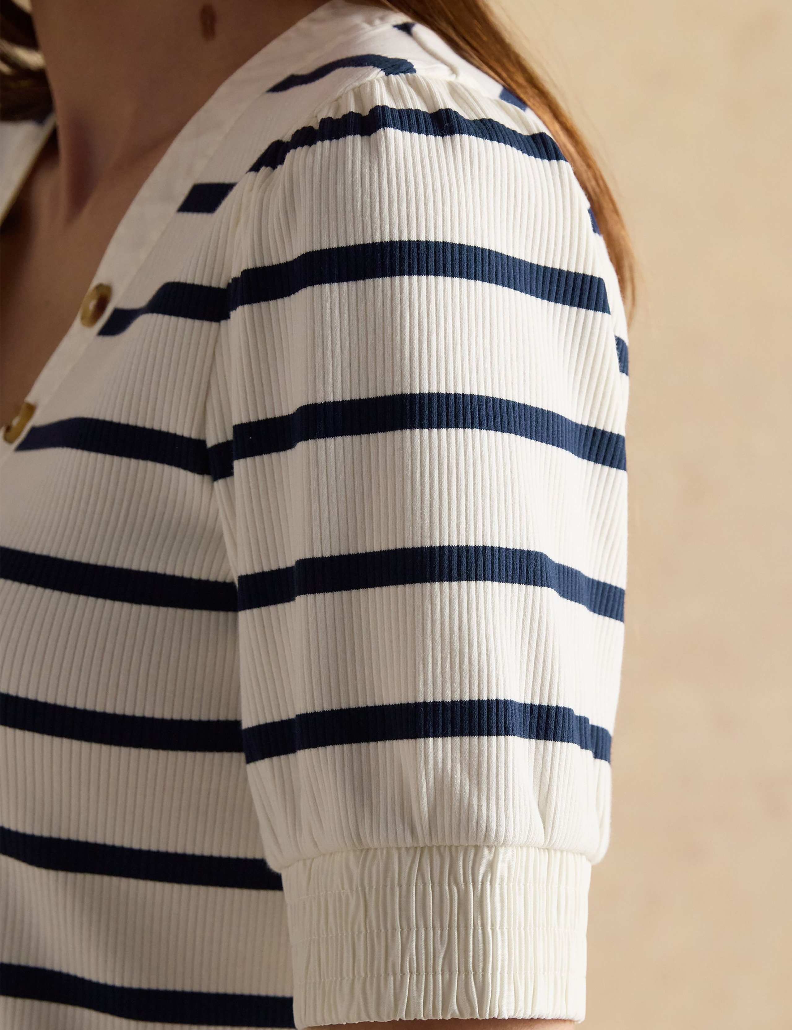 Cotton Rich Ribbed Striped V-Neck Top 7 of 7