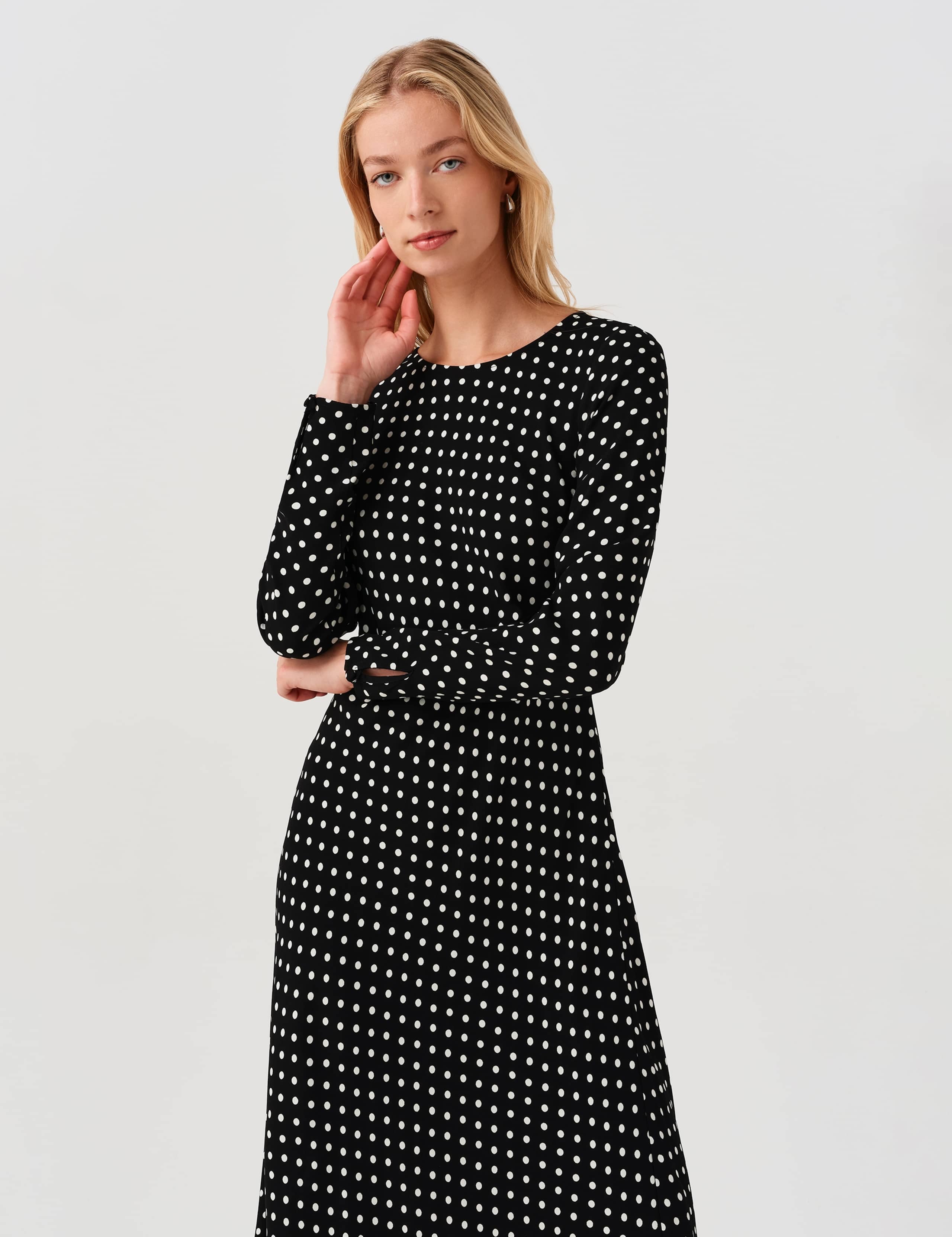 Polka Dot Round Neck Midi Waisted Dress 3 of 9