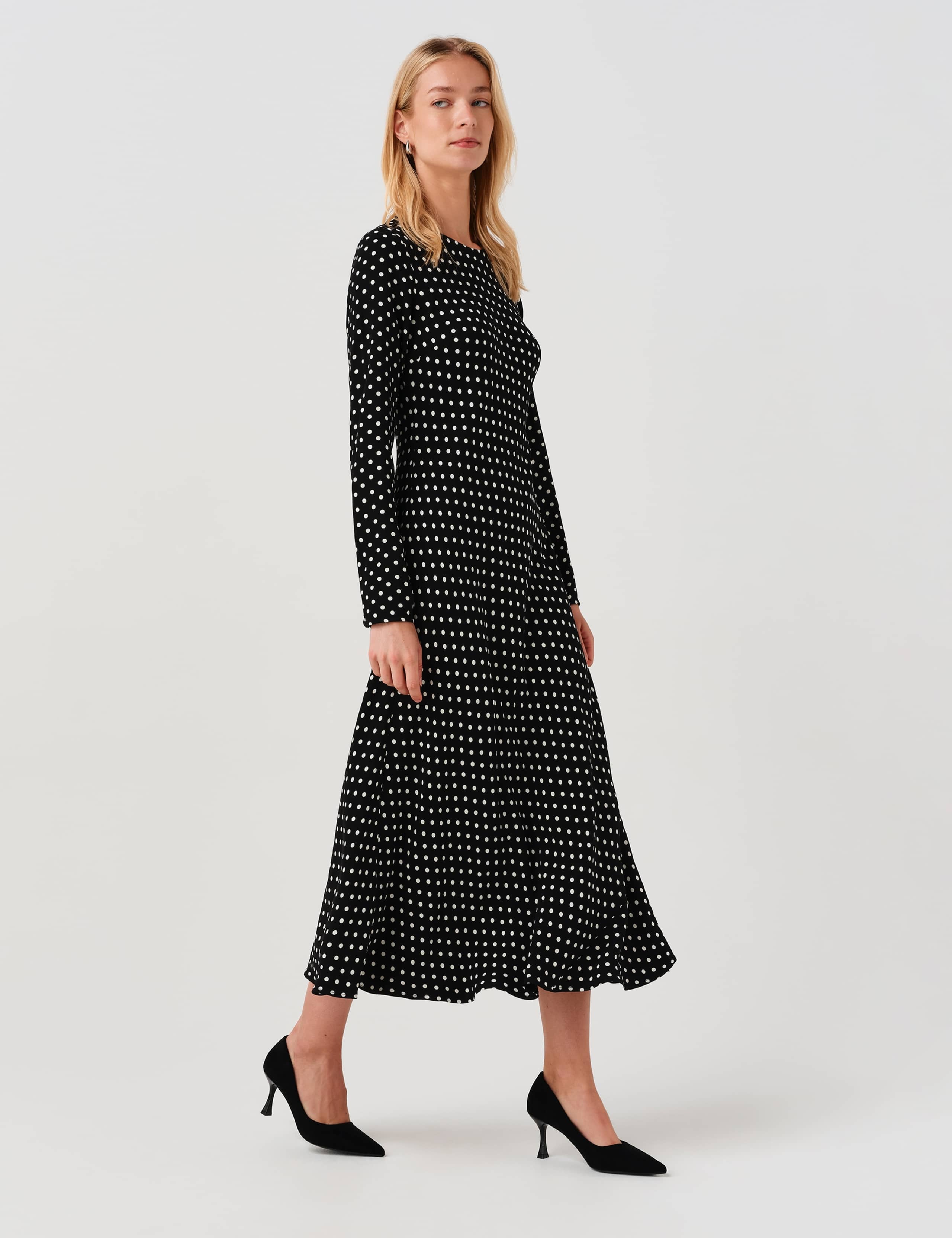 Polka Dot Round Neck Midi Waisted Dress 8 of 9