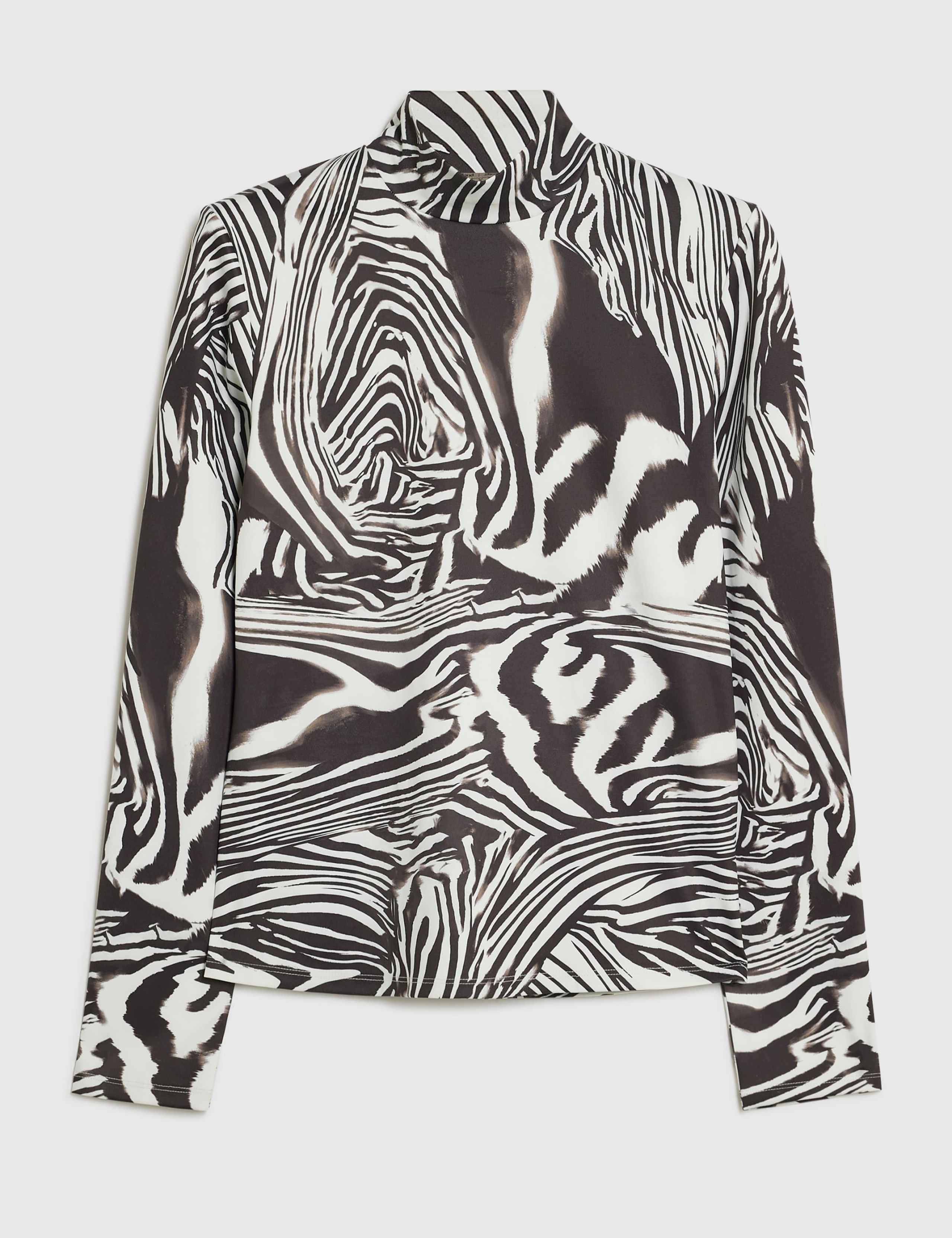 Zebra Print Funnel Neck Fitted Top 2 of 3