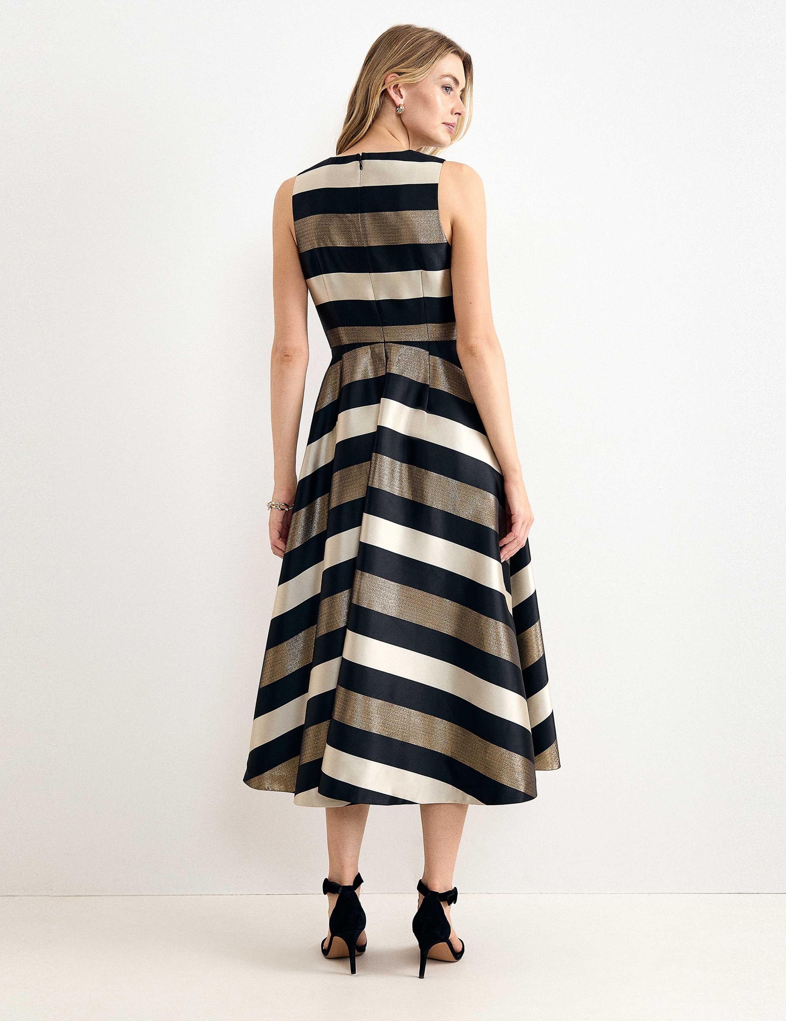 Satin Striped Square Neck Midi Skater Dress 4 of 7