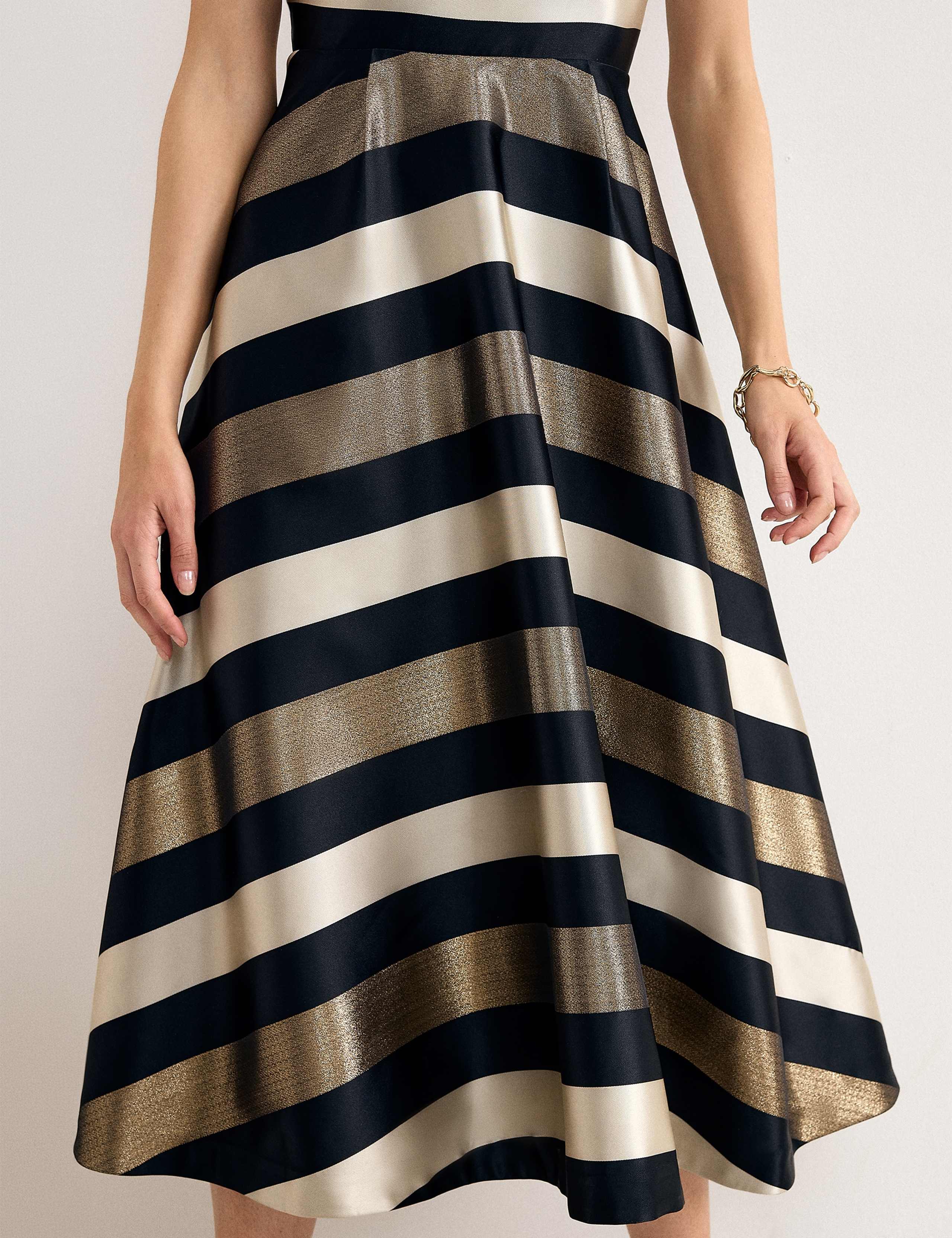 Satin Striped Square Neck Midi Skater Dress 6 of 7