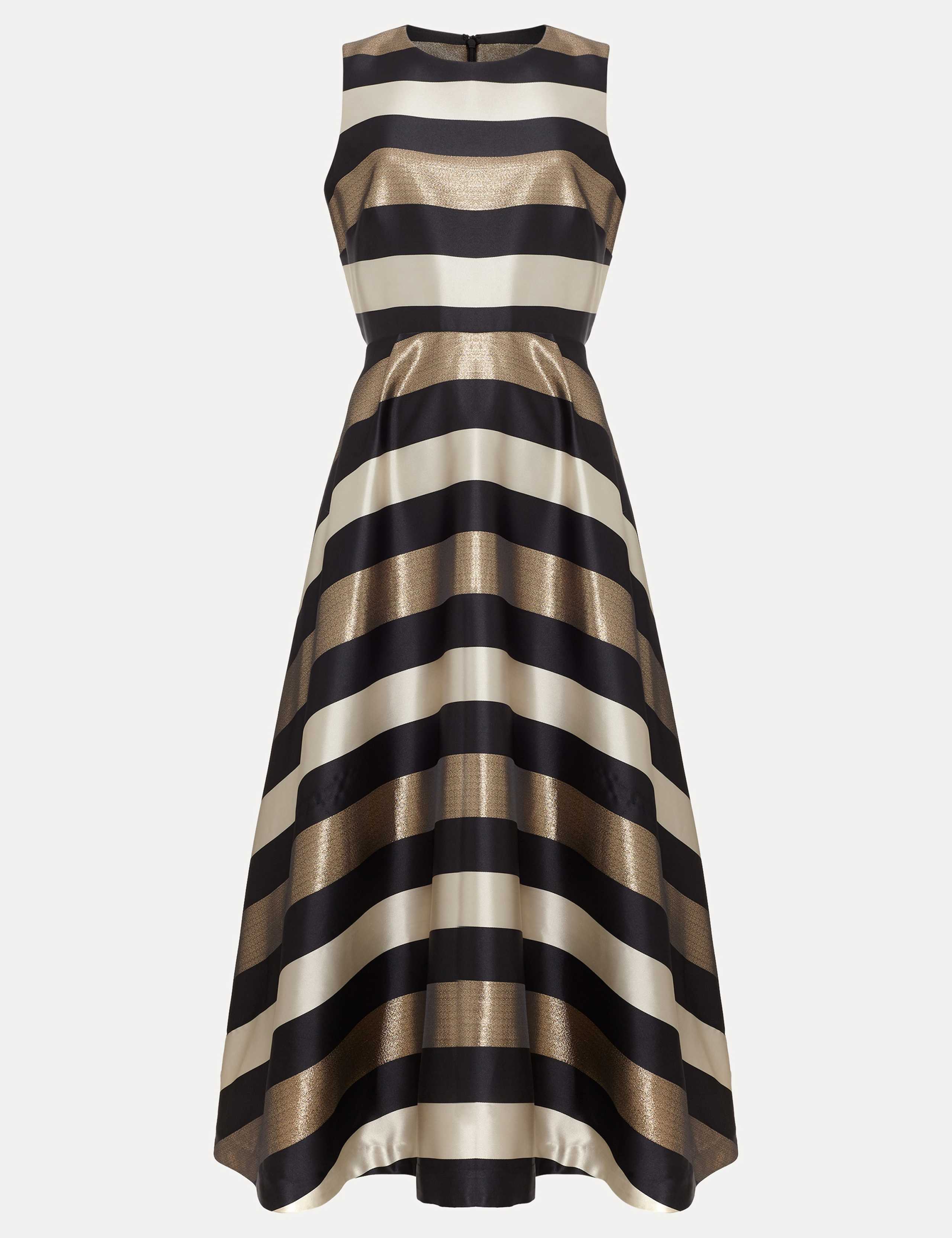 Satin Striped Square Neck Midi Skater Dress 2 of 7