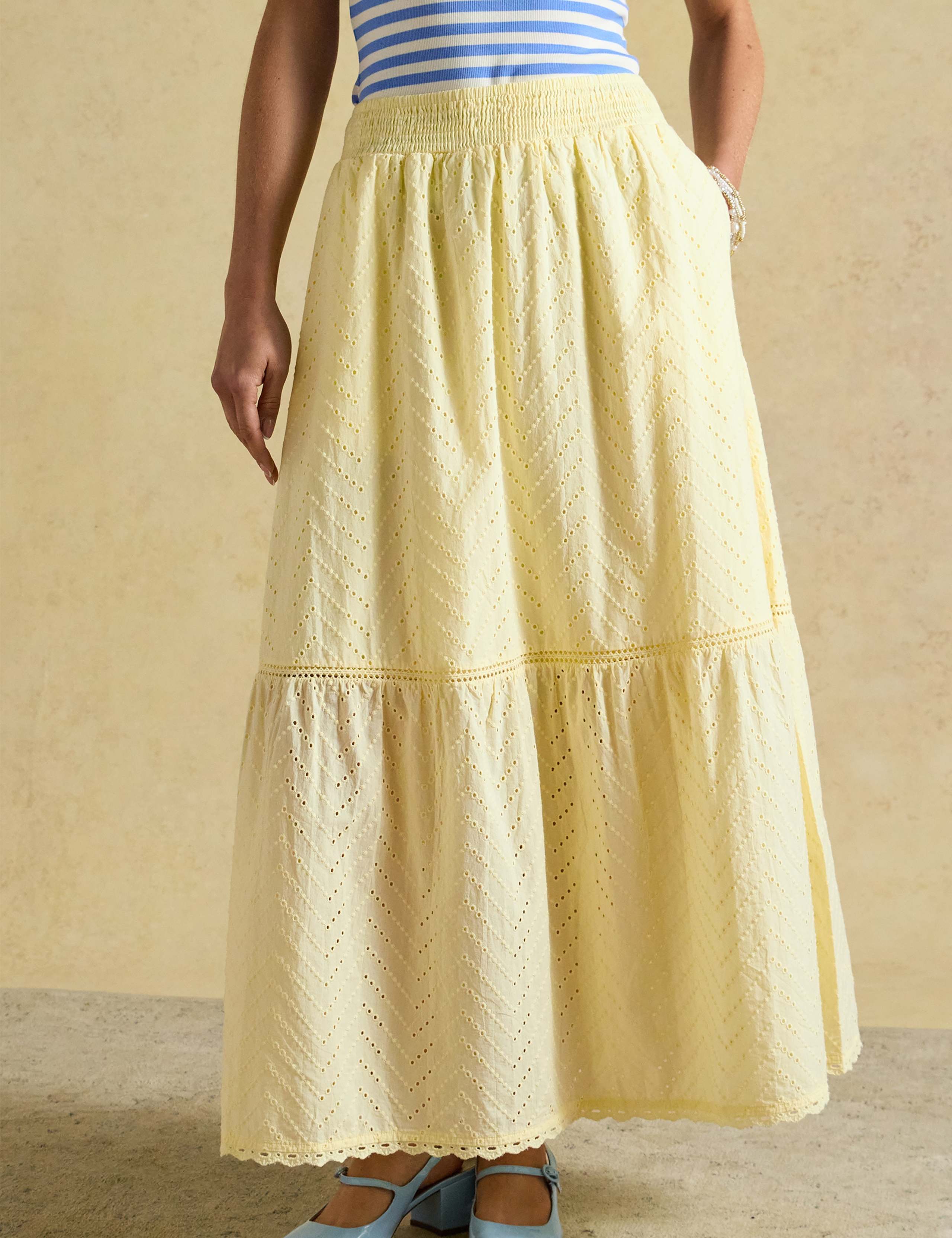 Pure Cotton Broderie Maxi Tiered Skirt 1 of 7